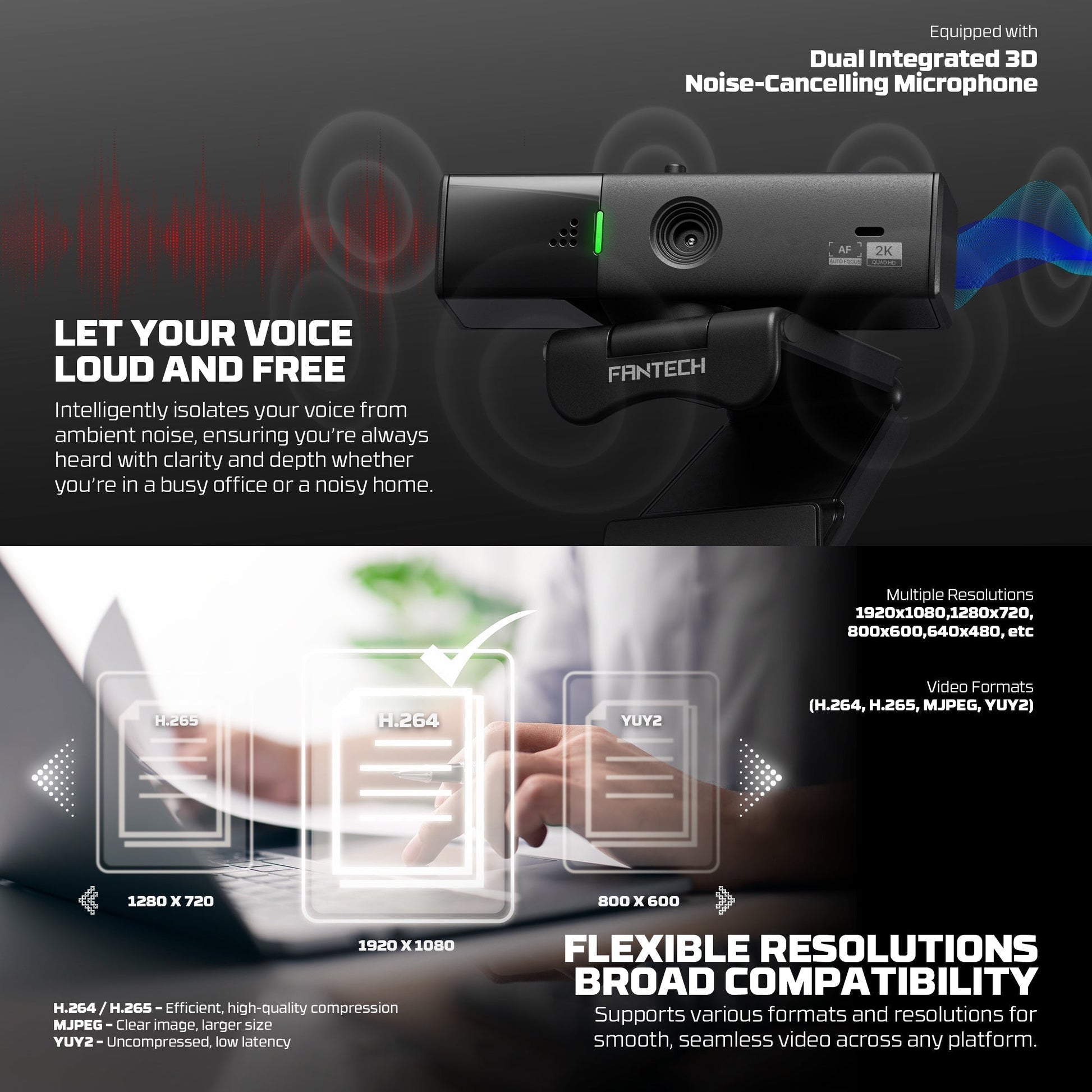 Fantech Luminous C50 Quad High-definition Webcam 2k Quad-hd Support 60 Fps & 3d Noise Cancelling Mic - Streaming