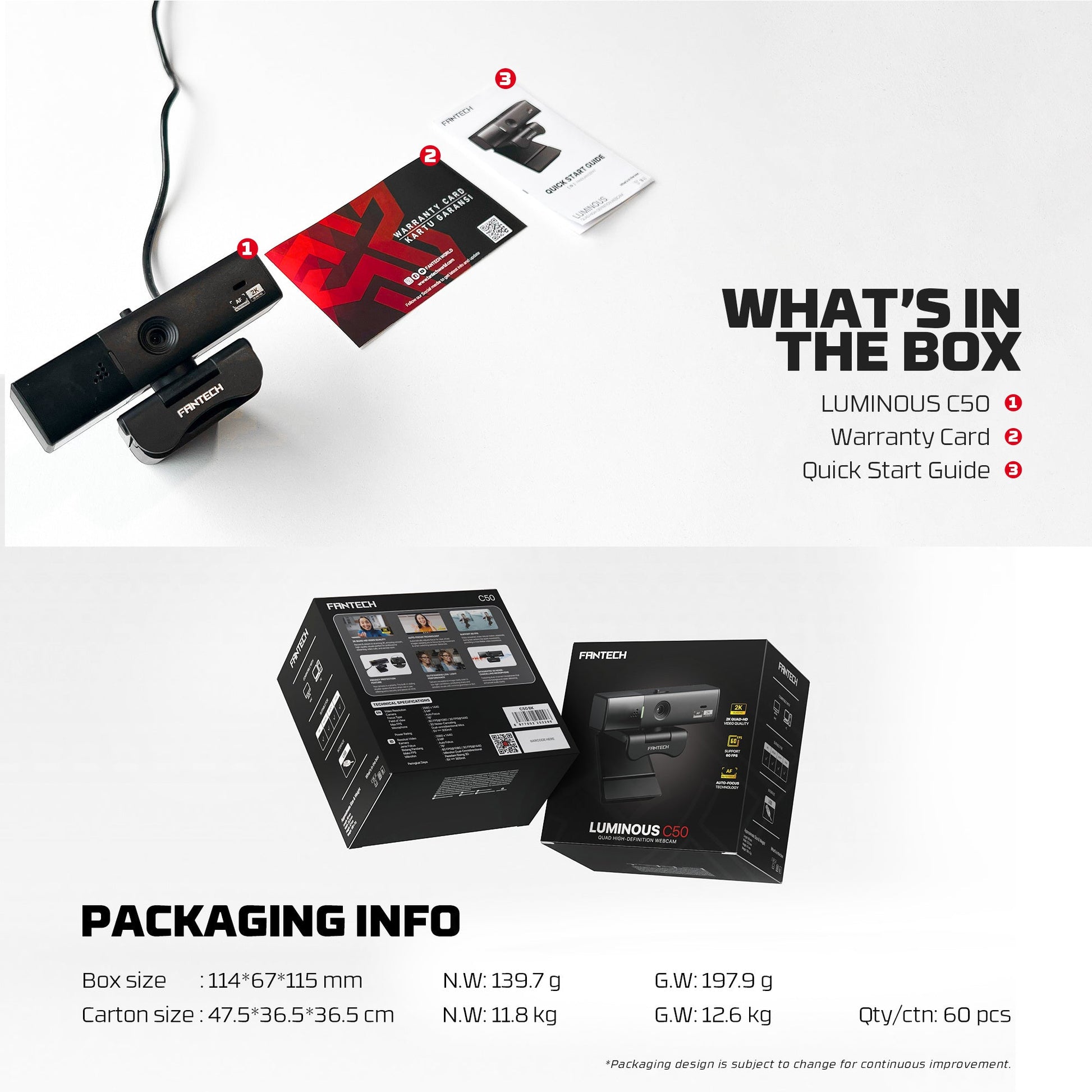 Fantech Luminous C50 Quad High-definition Webcam 2k Quad-hd Support 60 Fps & 3d Noise Cancelling Mic - Streaming