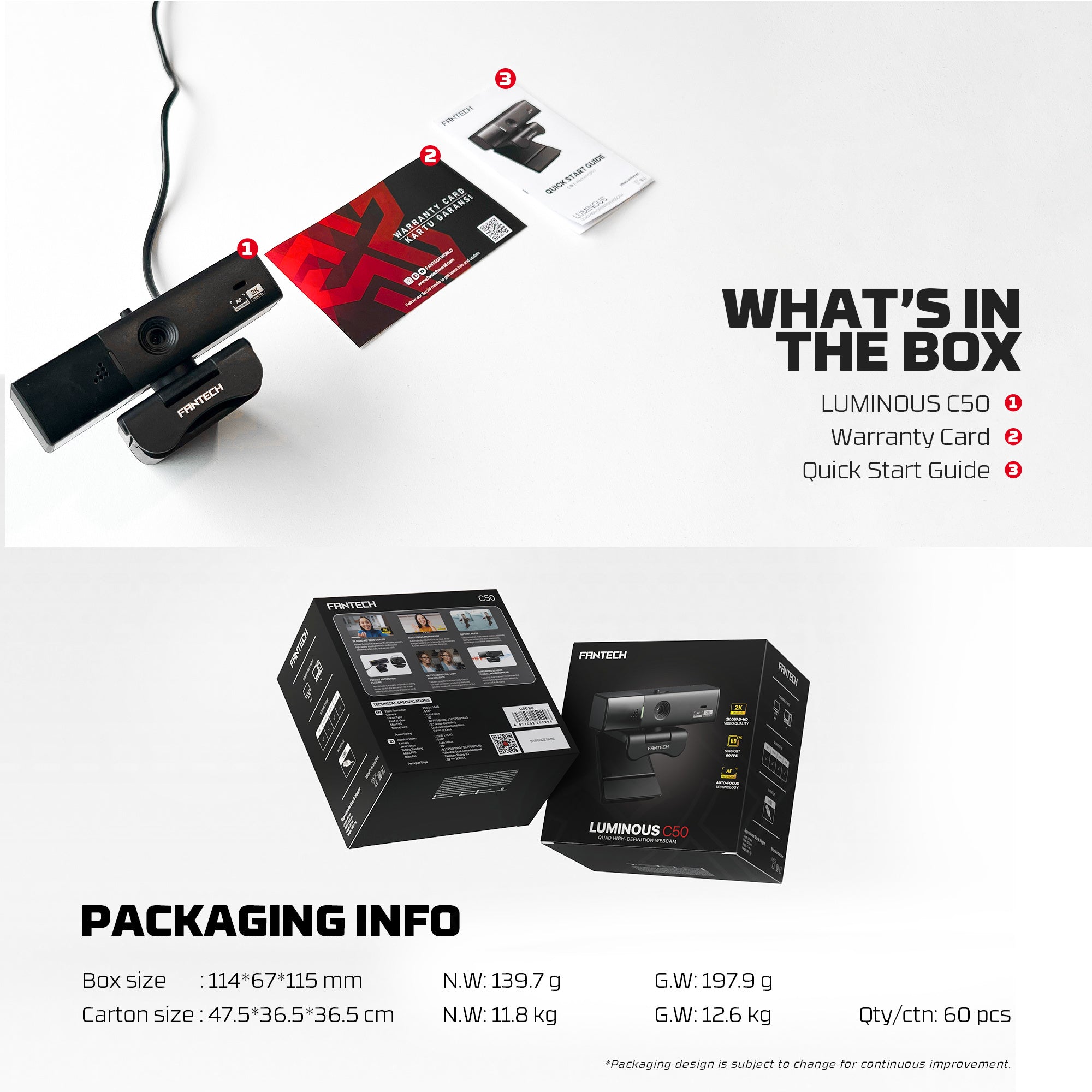 Fantech Luminous C50 Quad High-definition Webcam 2k Quad-hd Support 60 Fps & 3d Noise Cancelling Mic - Streaming