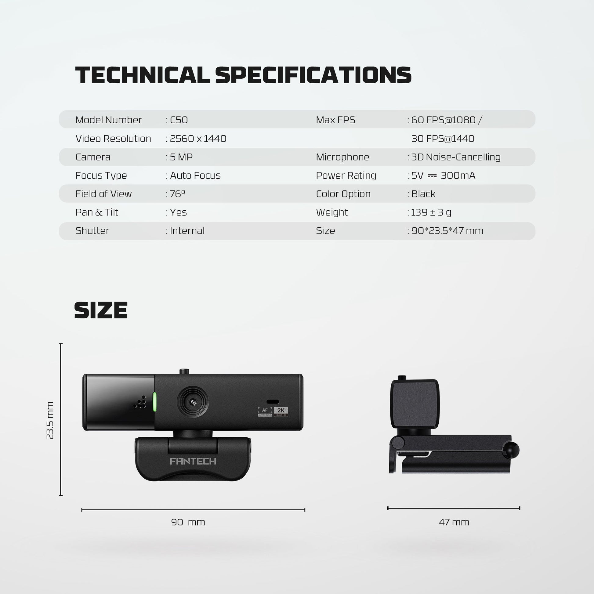 Fantech Luminous C50 Quad High-definition Webcam 2k Quad-hd Support 60 Fps & 3d Noise Cancelling Mic - Streaming
