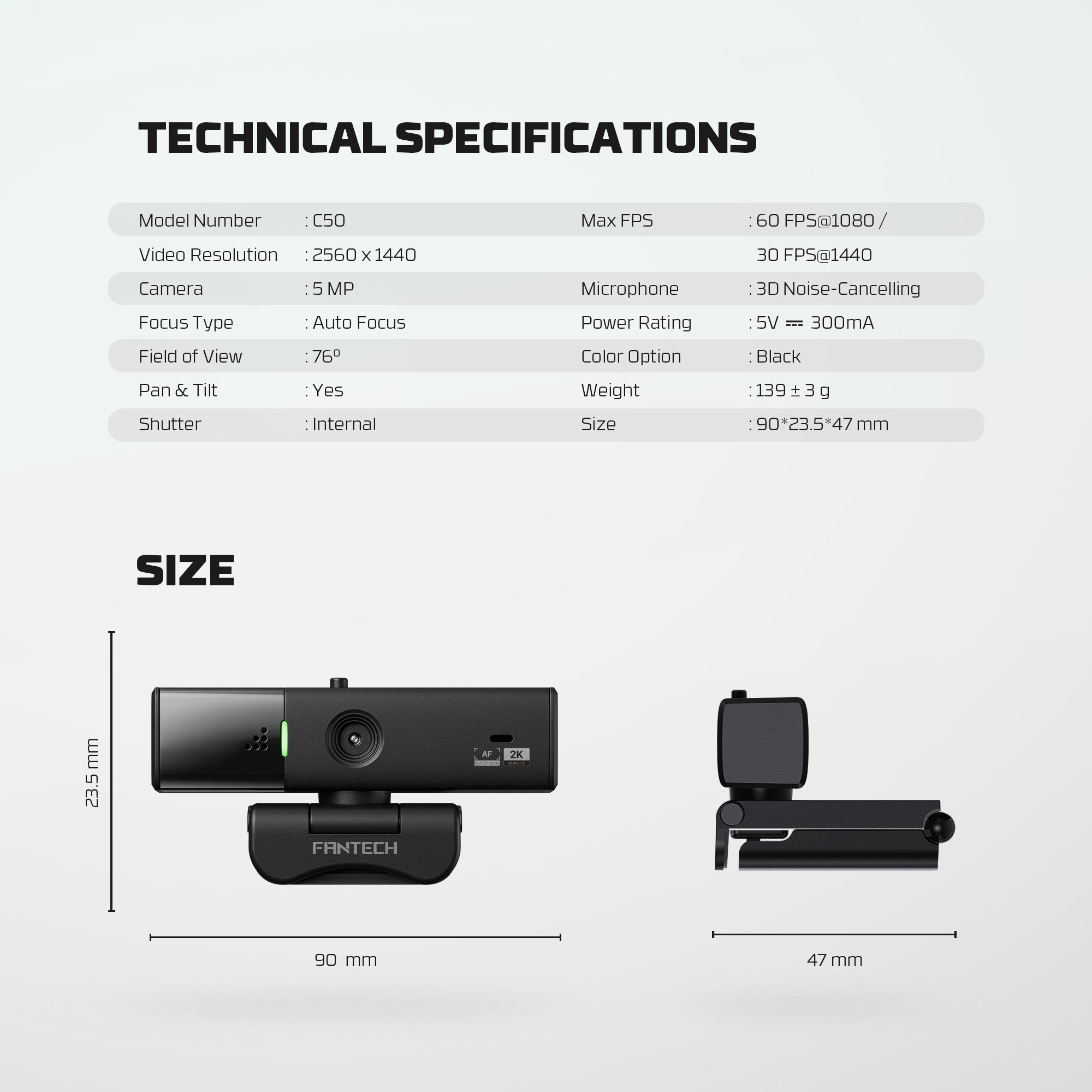 Fantech Luminous C50 Quad High-definition Webcam 2k Quad-hd Support 60 Fps & 3d Noise Cancelling Mic - Streaming