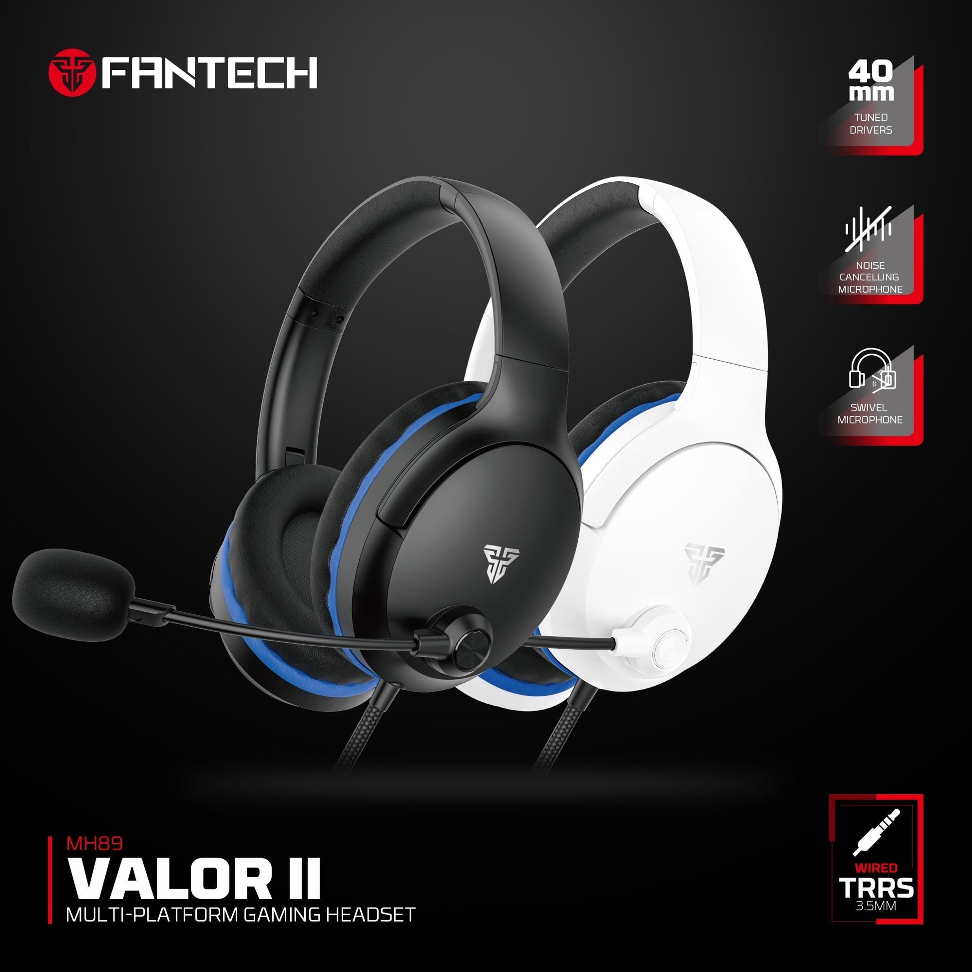 FANTECH MH89 VALOR II Multi Platform Gaming Headset Black Headset 3.5