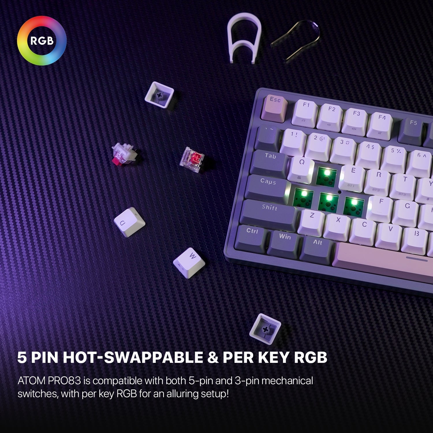 Fantech MK913 ATOM PRO83 RGB Bluetooth Wireless Gaming keyboard Saturn Keyboard