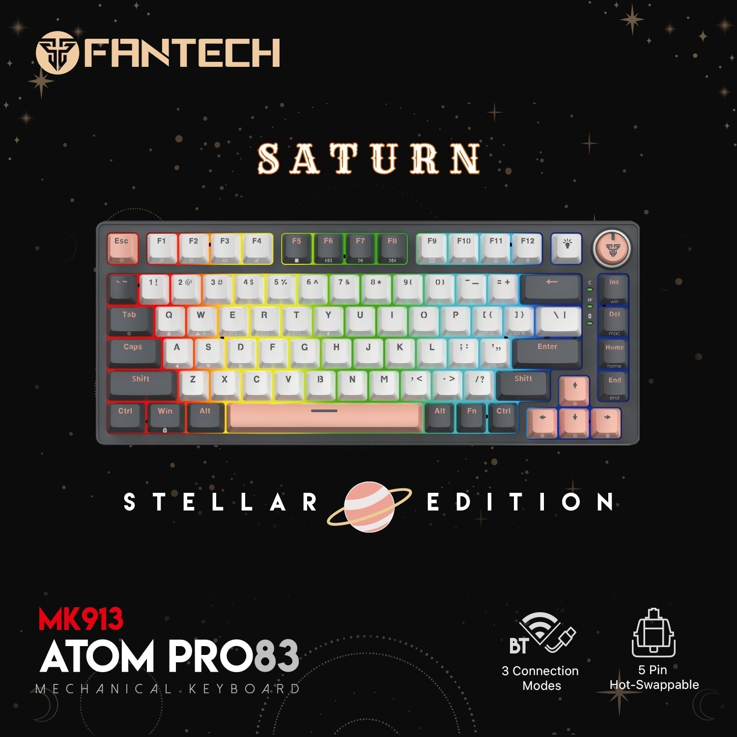 Fantech MK913 ATOM PRO83 RGB Bluetooth Wireless Gaming keyboard Saturn Keyboard