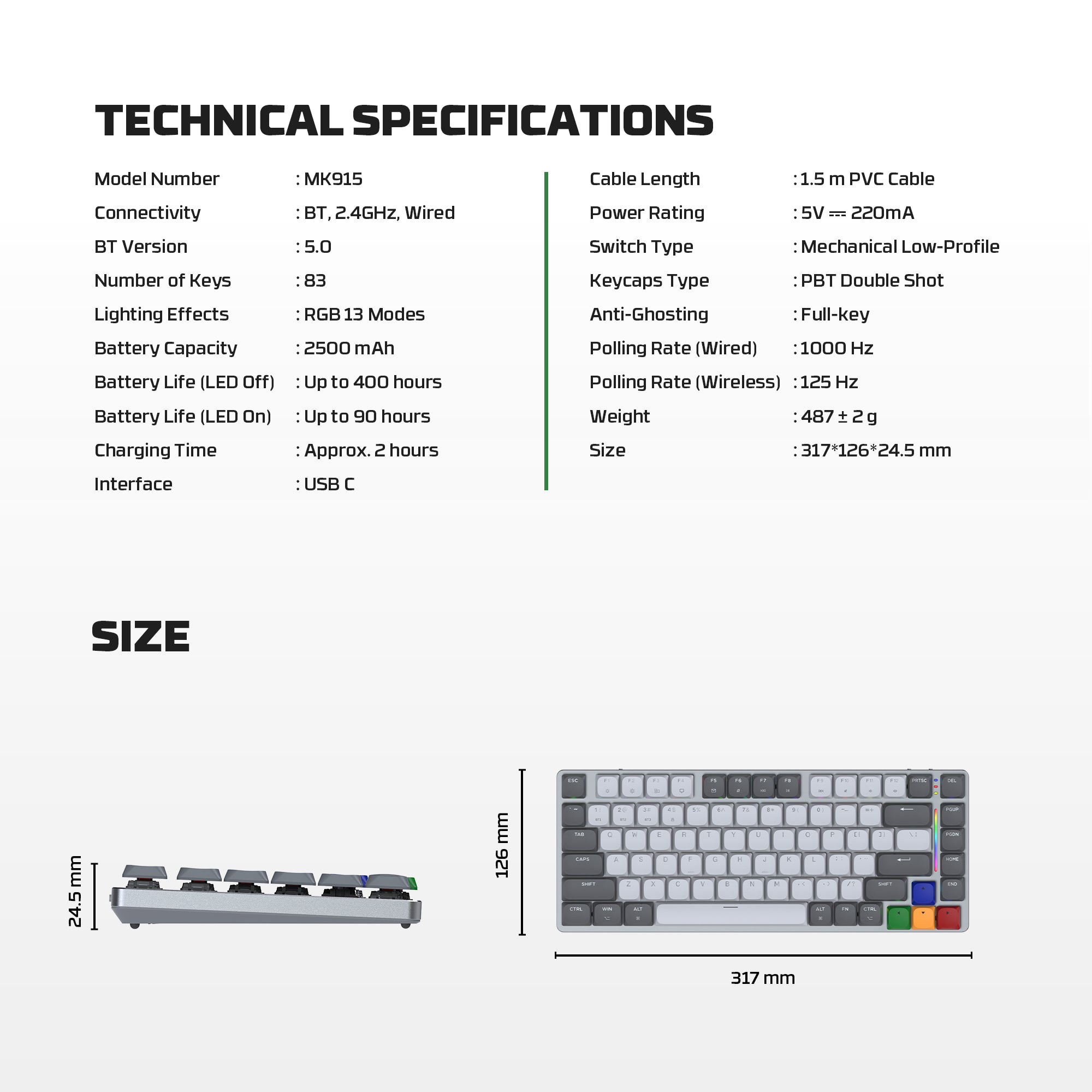 Fantech MK915 75% Low Profile Wireless Mechanical Keyboard (SUPER MAXFIT AIR83)
