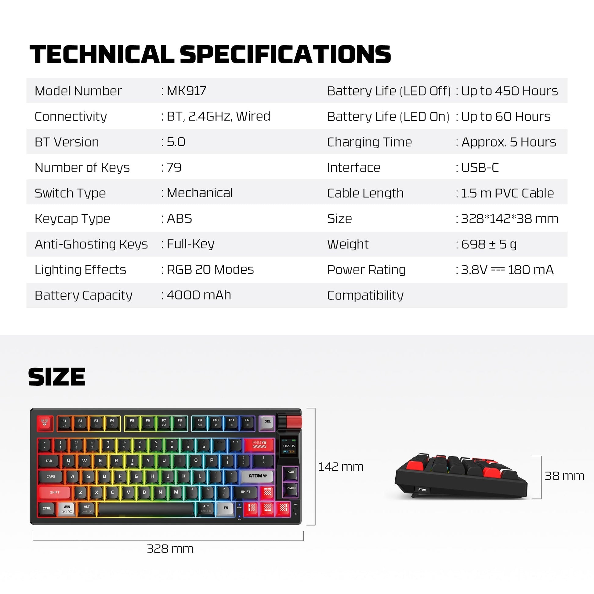 FANTECH MK917 ATOM PRO79 WIRELESS MECHANICAL GAMING KEYBOARD BLACK Keyboard