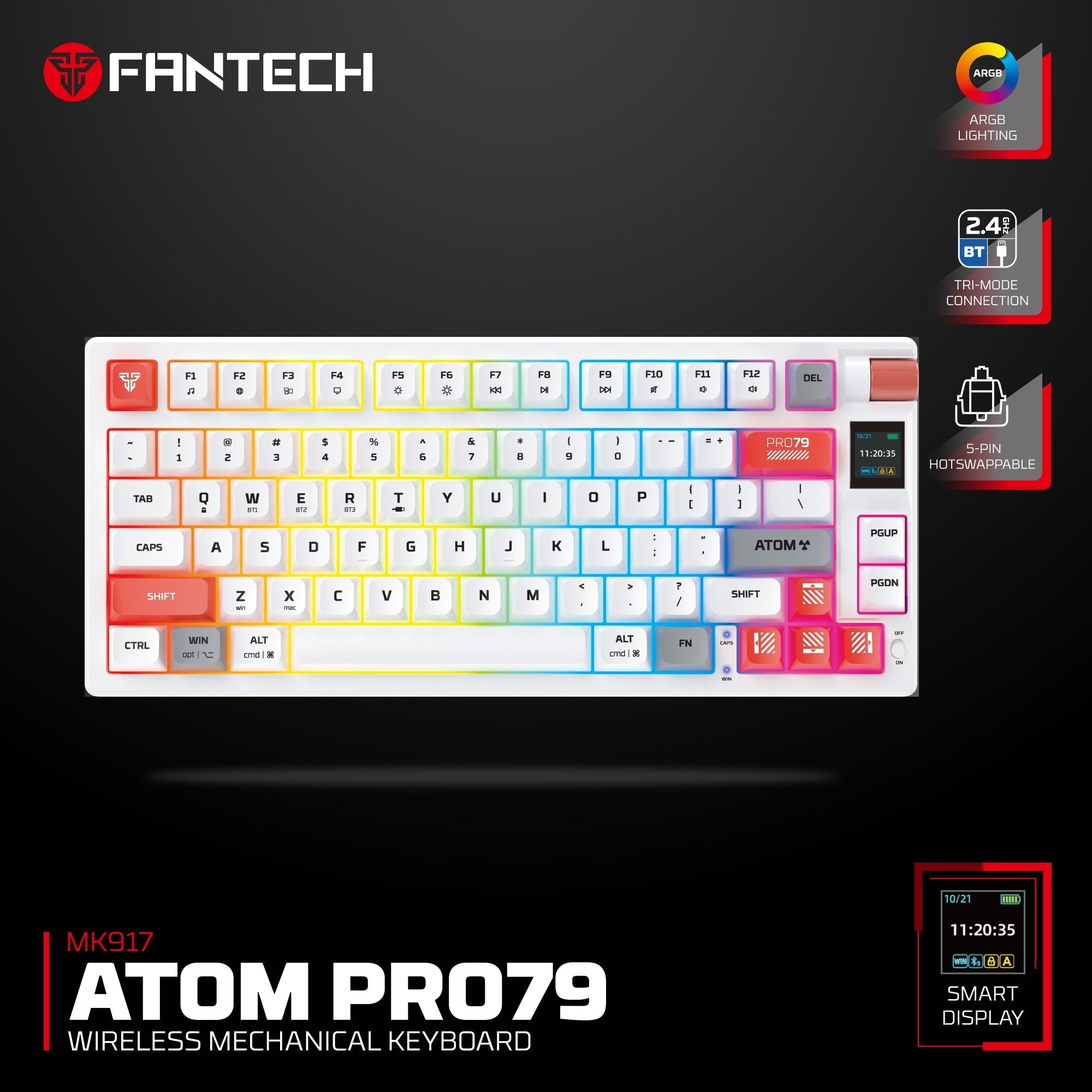 FANTECH MK917 ATOM PRO79 WIRELESS MECHANICAL GAMING KEYBOARD White Keyboard