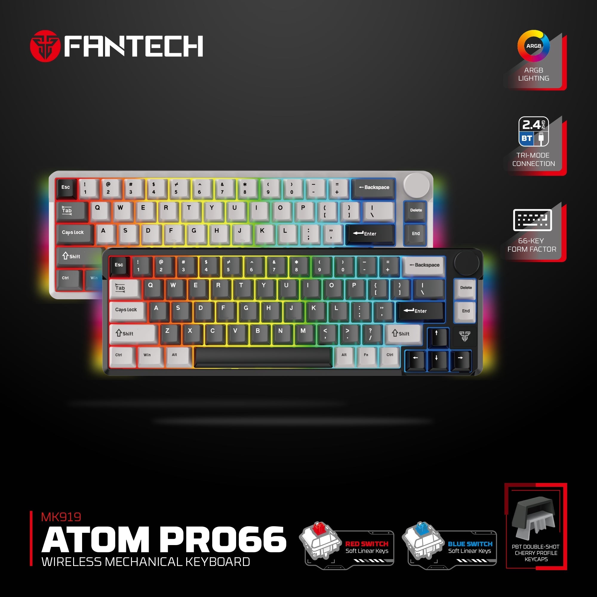 Fantech MK919 ATOM PRO66 Mechanical Keyboard Grey Keyboard