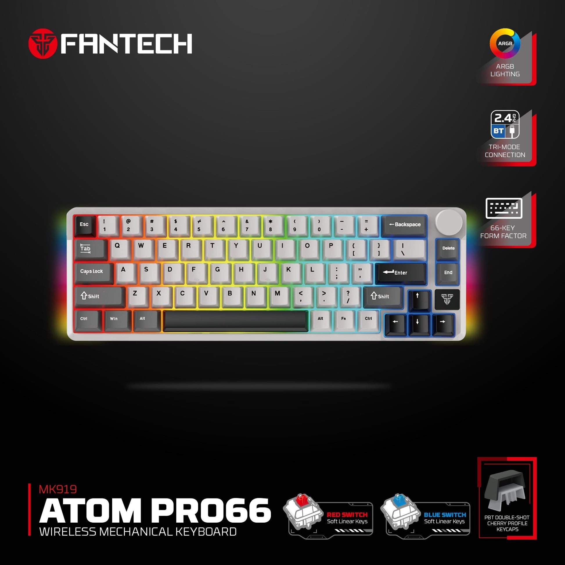 Fantech MK919 ATOM PRO66 Mechanical Keyboard Grey Keyboard