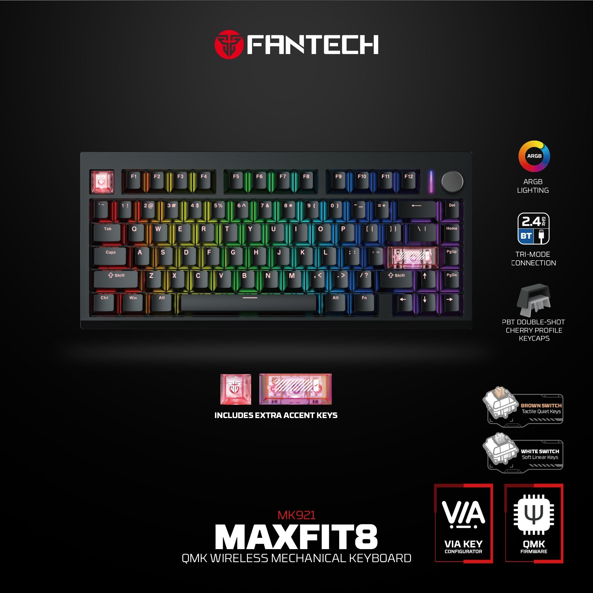 Fantech Mk921 Maxfit8 Qmk Mechanical Keyboard - Keyboard