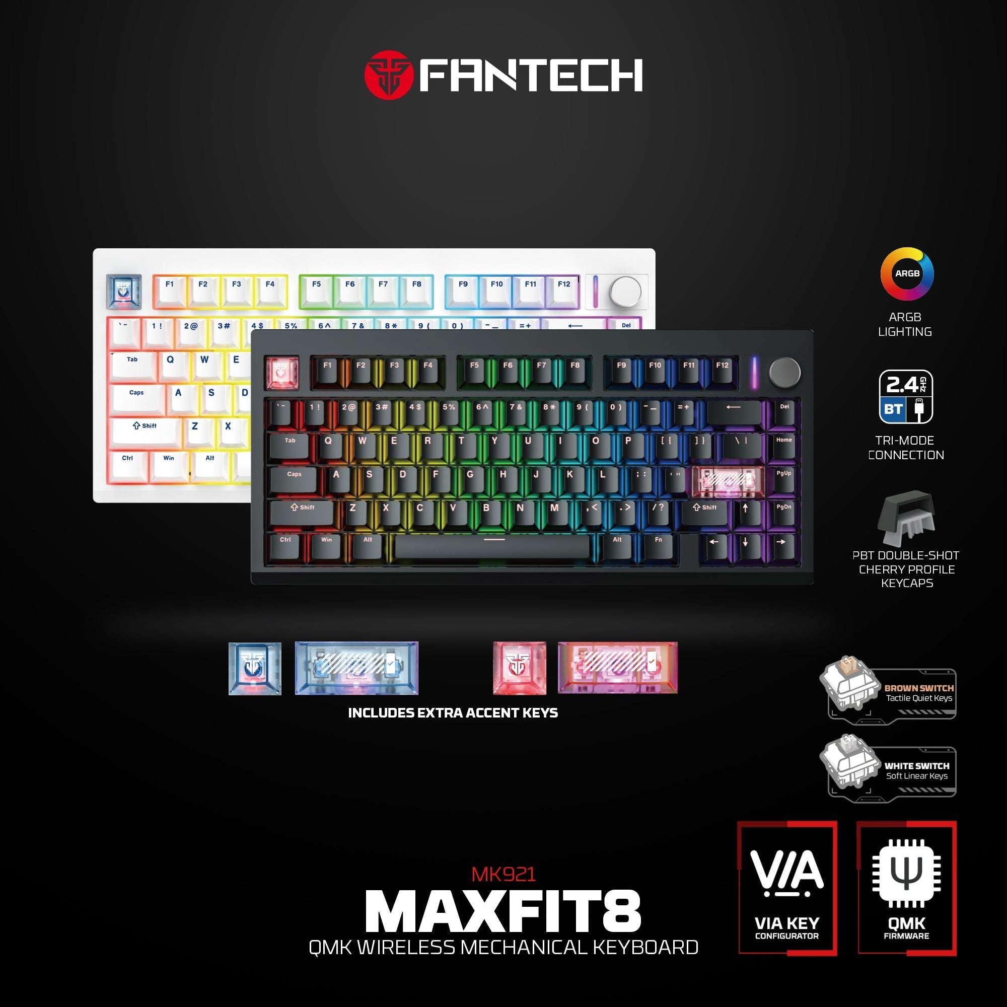Fantech Mk921 Maxfit8 Qmk Mechanical Keyboard Mk921 - Keyboard