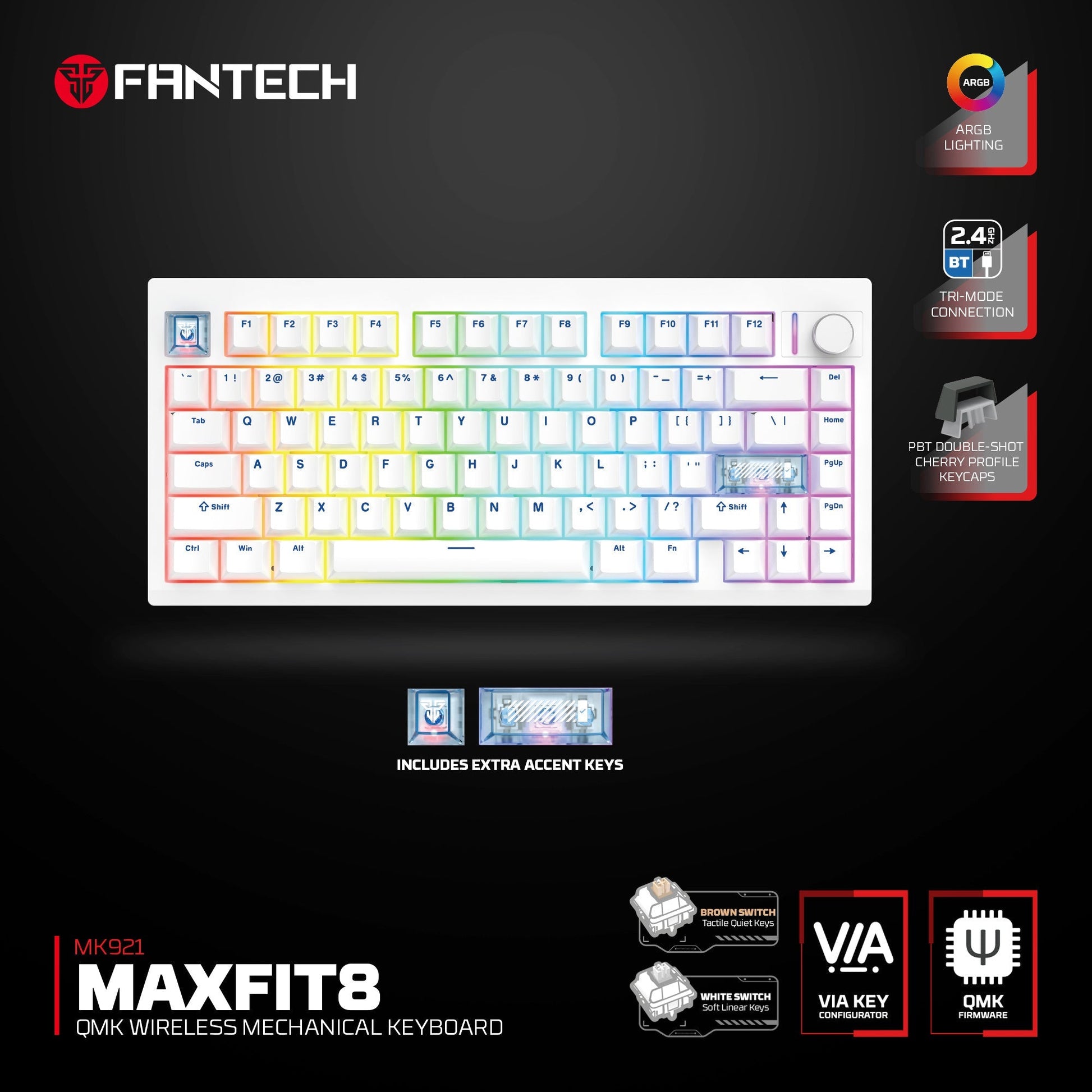 Fantech Mk921 Maxfit8 Qmk Mechanical Keyboard Mk921 - Keyboard