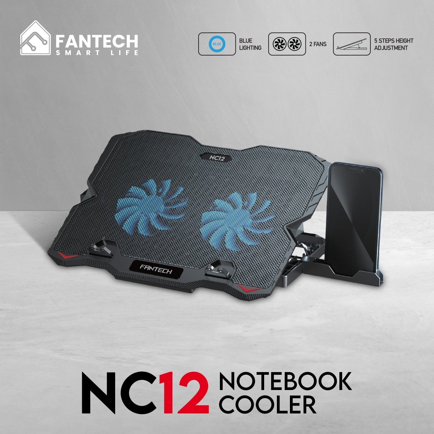 Fantech NoteBook Cooler NC12 Two Fan Suitable For 9 15.6 Inch Laptop Cooling