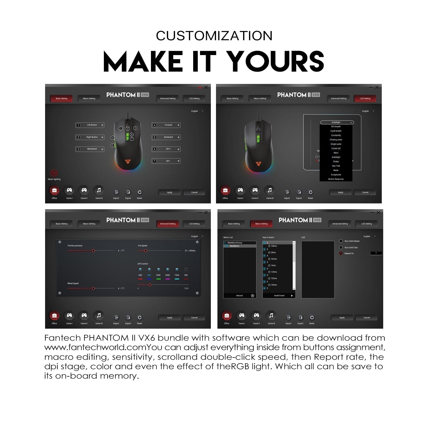 Fantech Phantom II VX6 Neon Macro Gaming Mouse Mouse