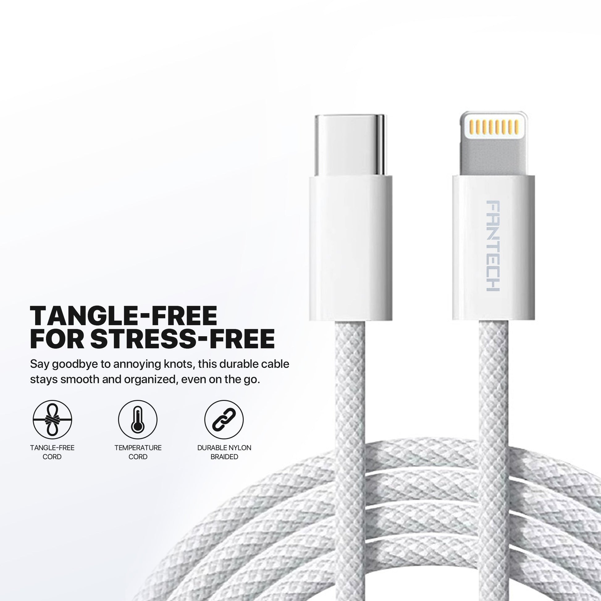 Fantech Pk202 20w Fast Charging Plug Usb c Braided Cable Power Delivery for Iphone Home Car Travel use Phone Charger