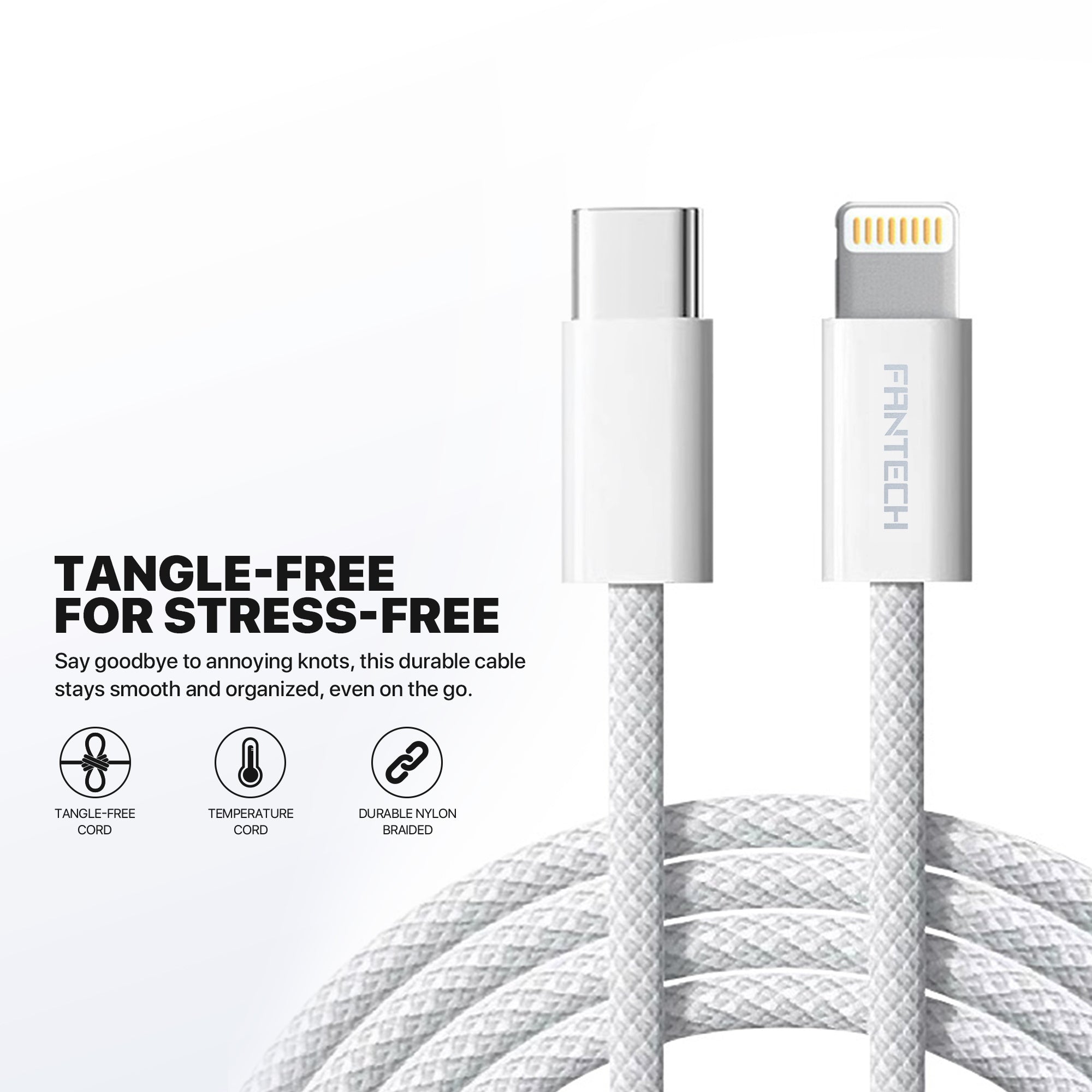 Fantech Pk202 20w Fast Charging Plug Usb c Braided Cable Power Delivery for Iphone Home Car Travel use Phone Charger