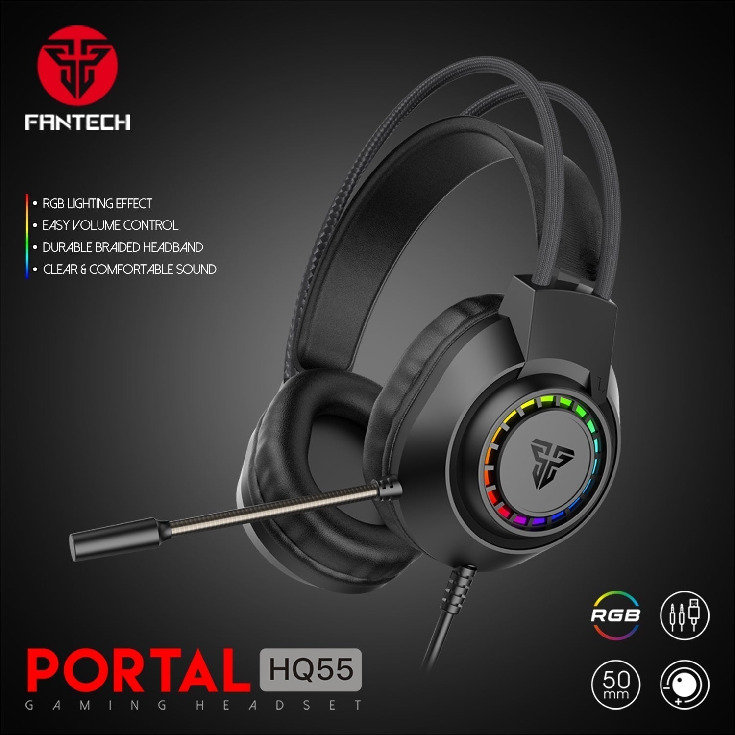 Fantech PORTAL HQ55 3.5mm Jack Headset Gaming RGB Audio