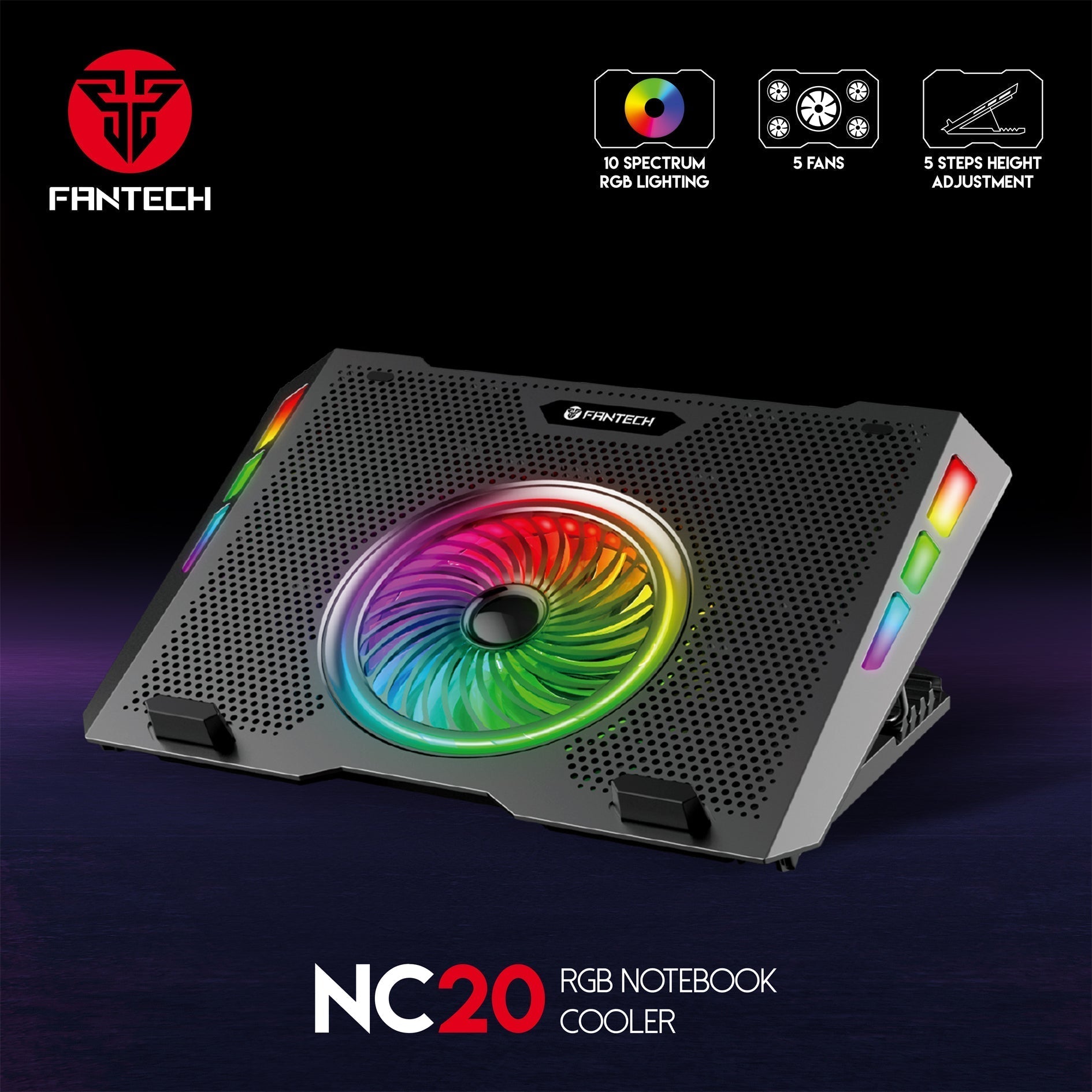 Fantech RGB Notebook Laptop Cooling Pad NC20 Cooling Stands