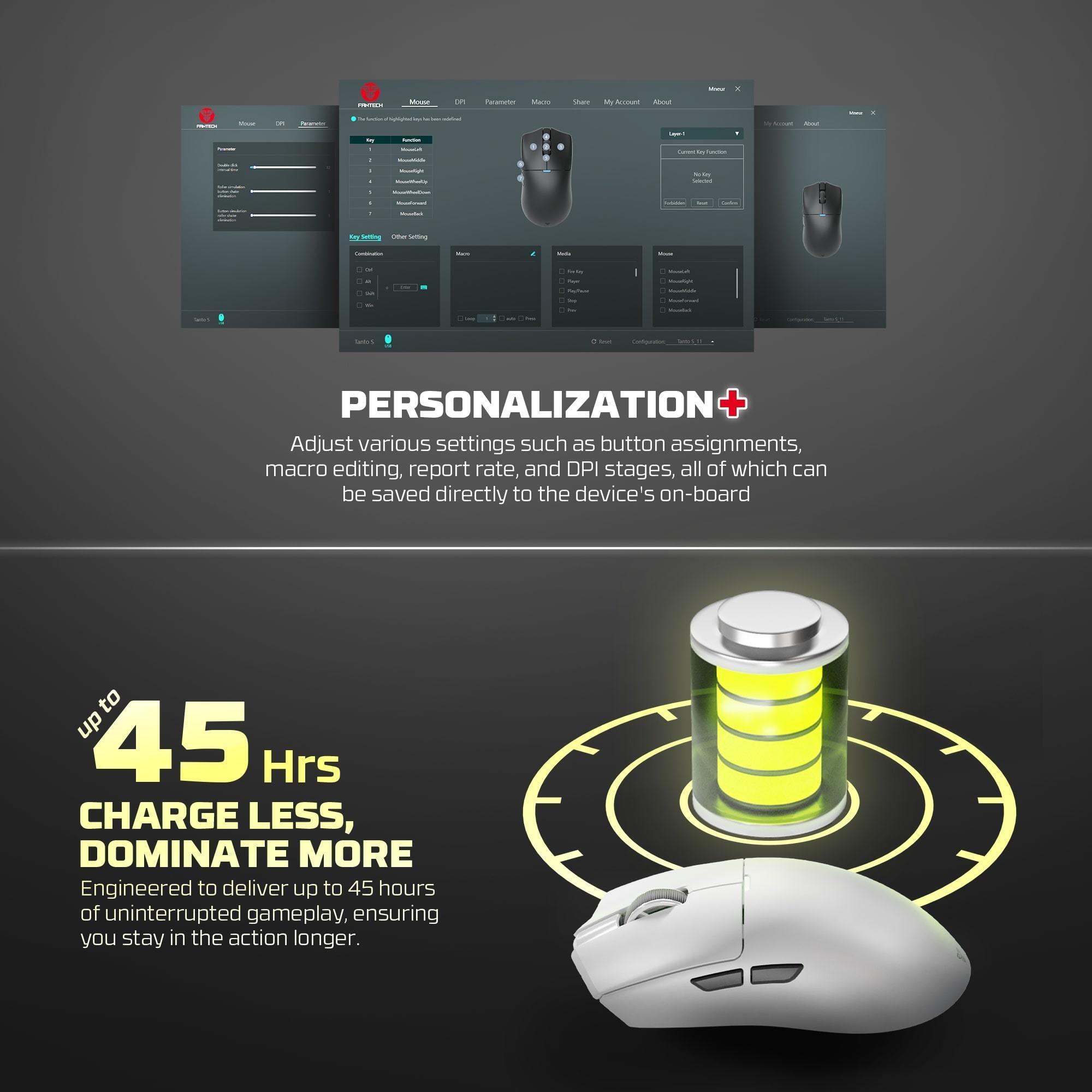 Fantech Tantoe Wg13e Wireless Mouse Three-mode Switching and Magnetic Rechargeable Dock Pixart Paw3311 Up to 45 Hours