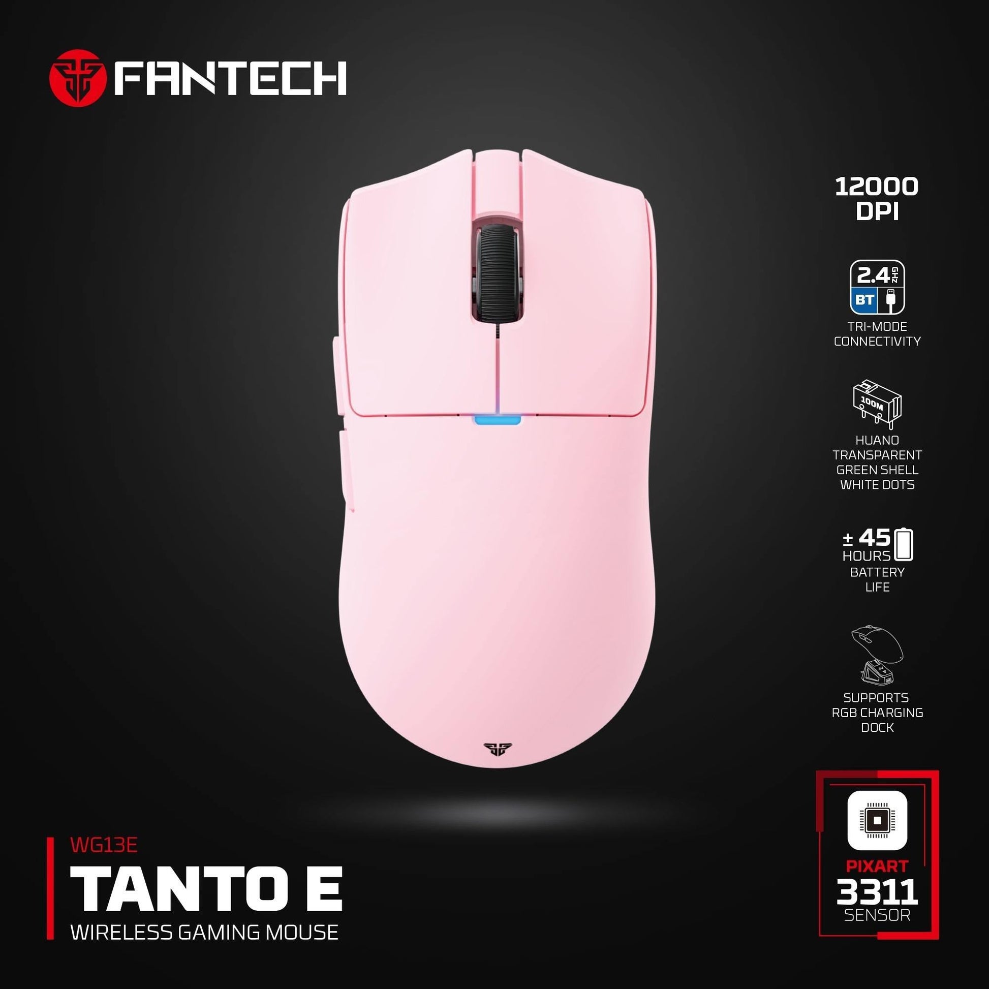Fantech Tantoe Wg13e Wireless Mouse Three-mode Switching and Magnetic Rechargeable Dock Pixart Paw3311 Up to 45 Hours