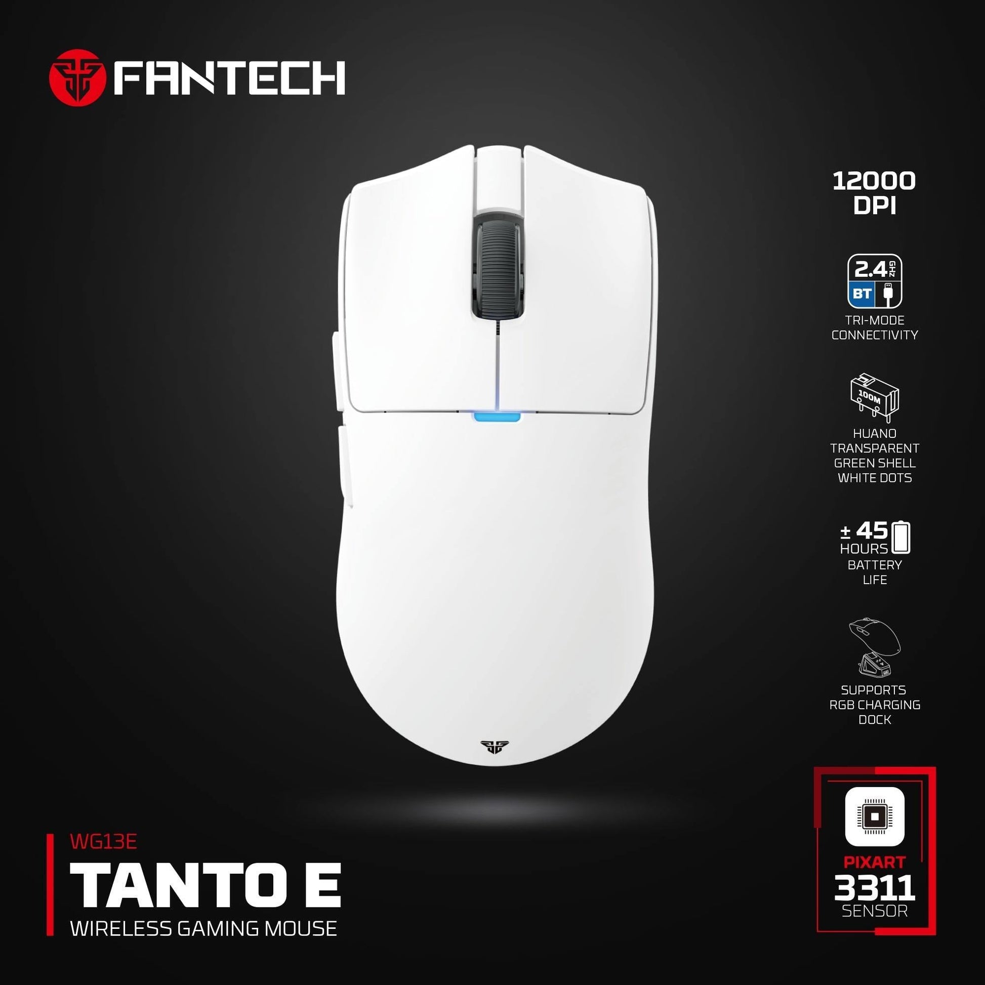 Fantech Tantoe Wg13e Wireless Mouse Three-mode Switching and Magnetic Rechargeable Dock Pixart Paw3311 Up to 45 Hours
