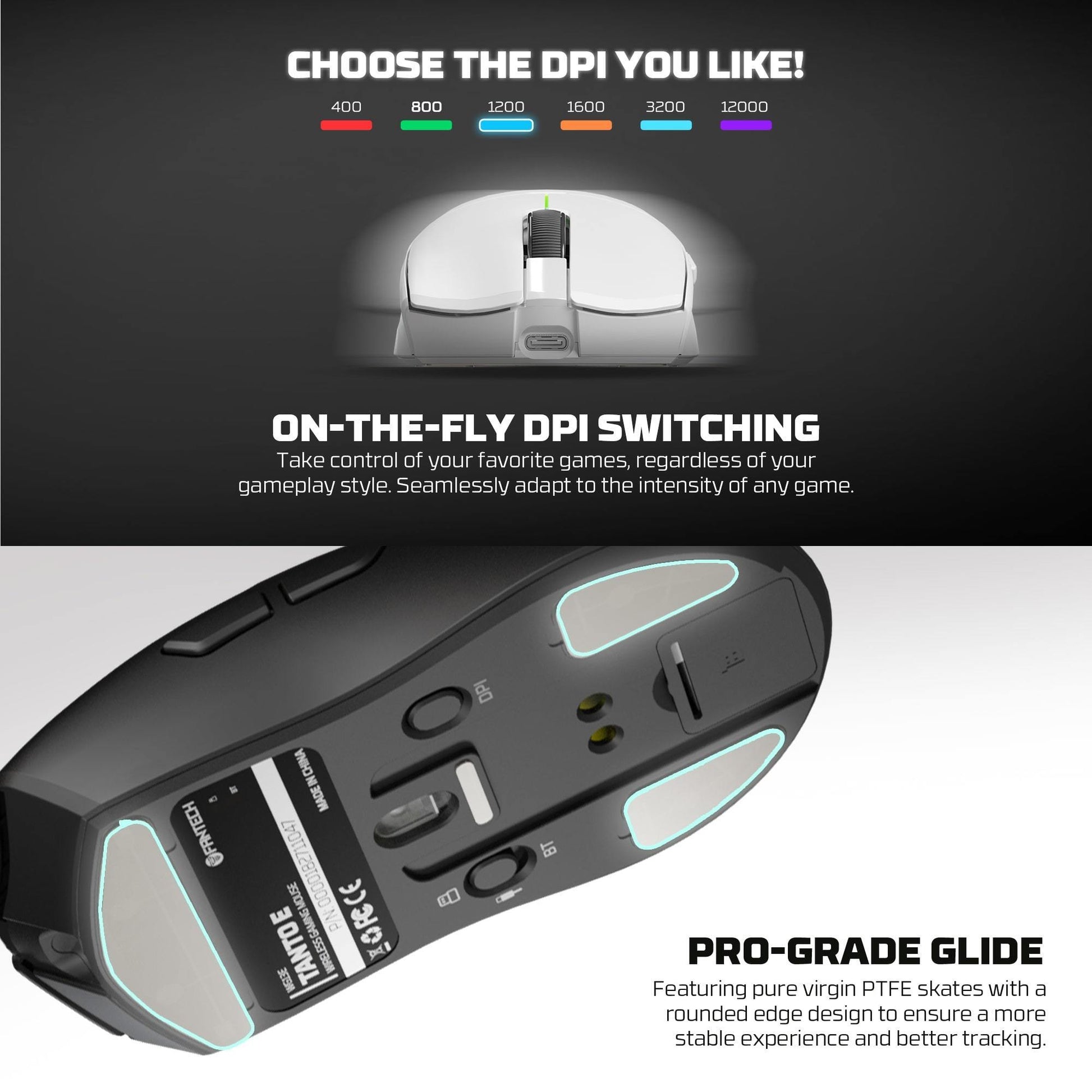 Fantech Tantoe Wg13e Wireless Mouse Three-mode Switching and Magnetic Rechargeable Dock Pixart Paw3311 Up to 45 Hours