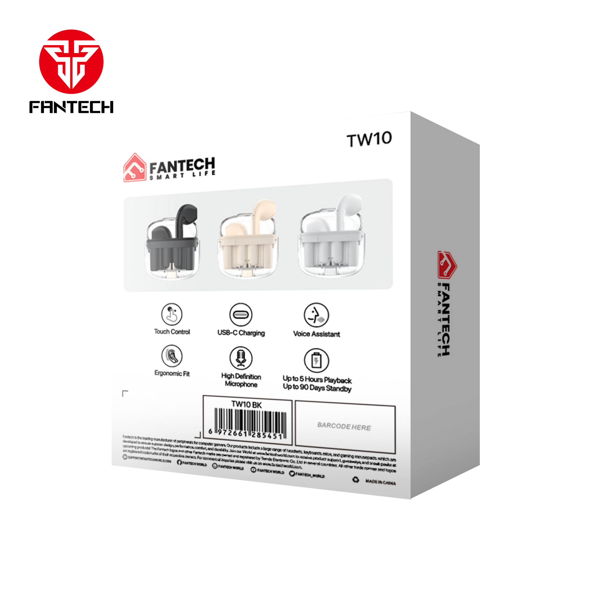 Fantech TWS Bluetooth Wireless Wave 10 TW10 Built in Microphone Audio