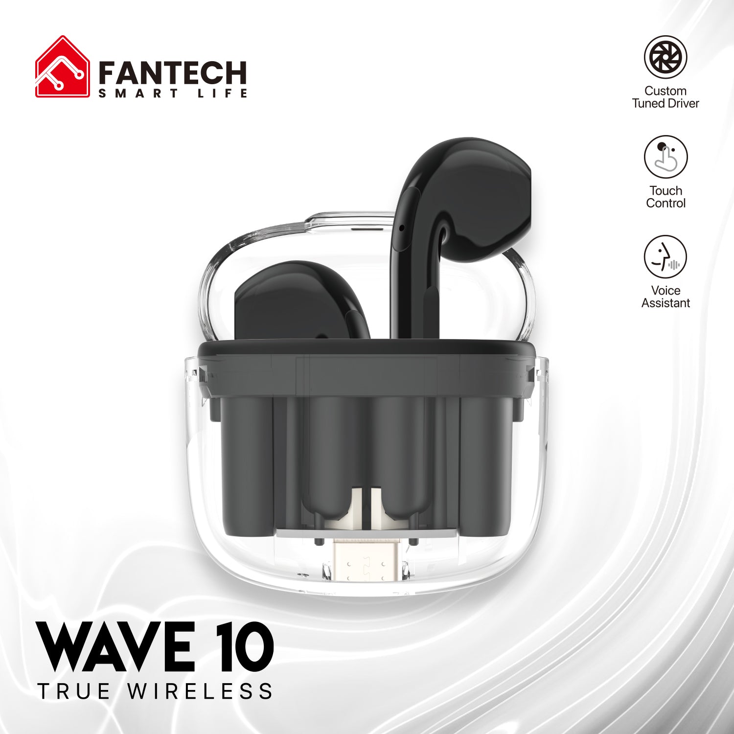 Fantech TWS Bluetooth Wireless Wave 10 TW10 Built in Microphone Audio