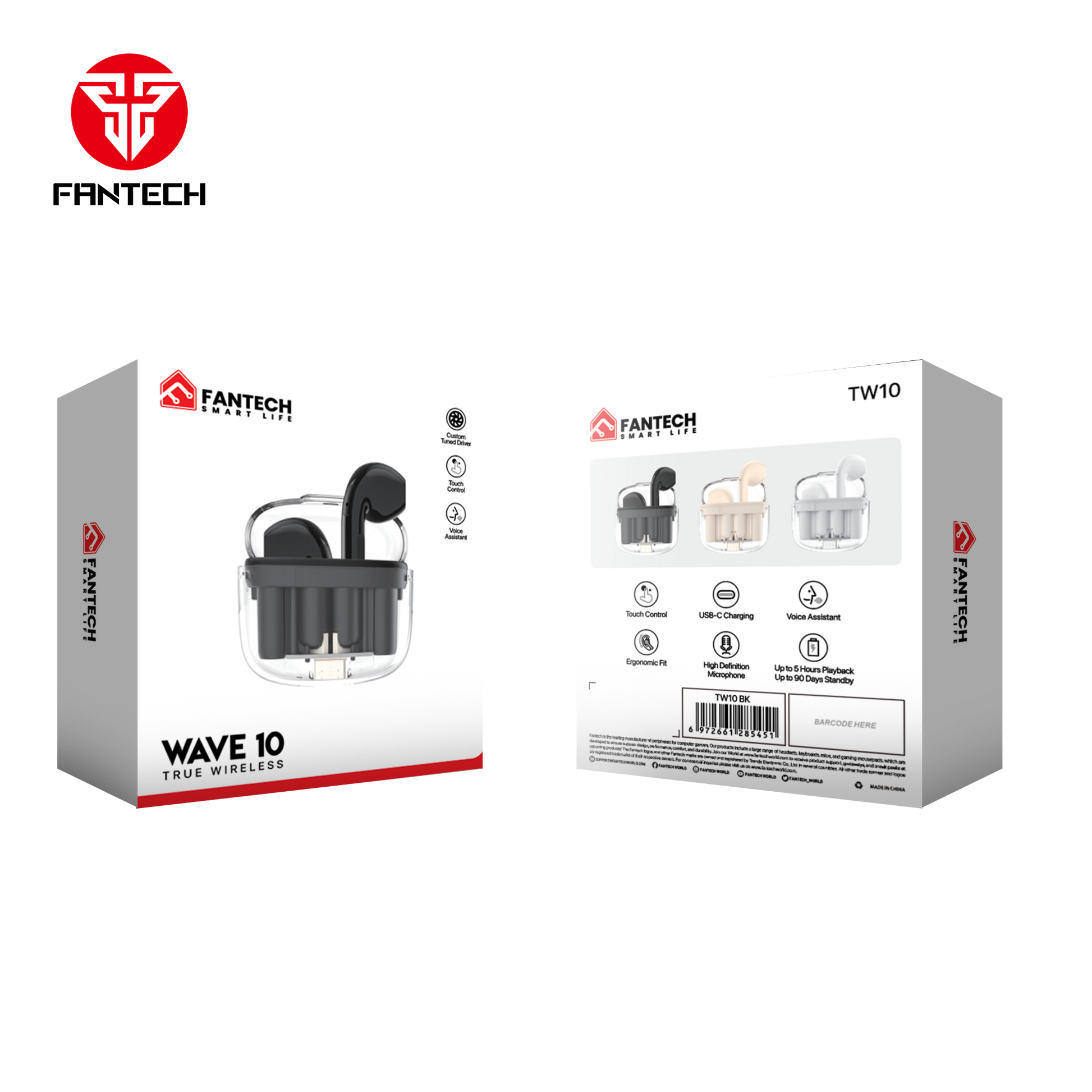 Fantech TWS Bluetooth Wireless Wave 10 TW10 Built in Microphone Audio