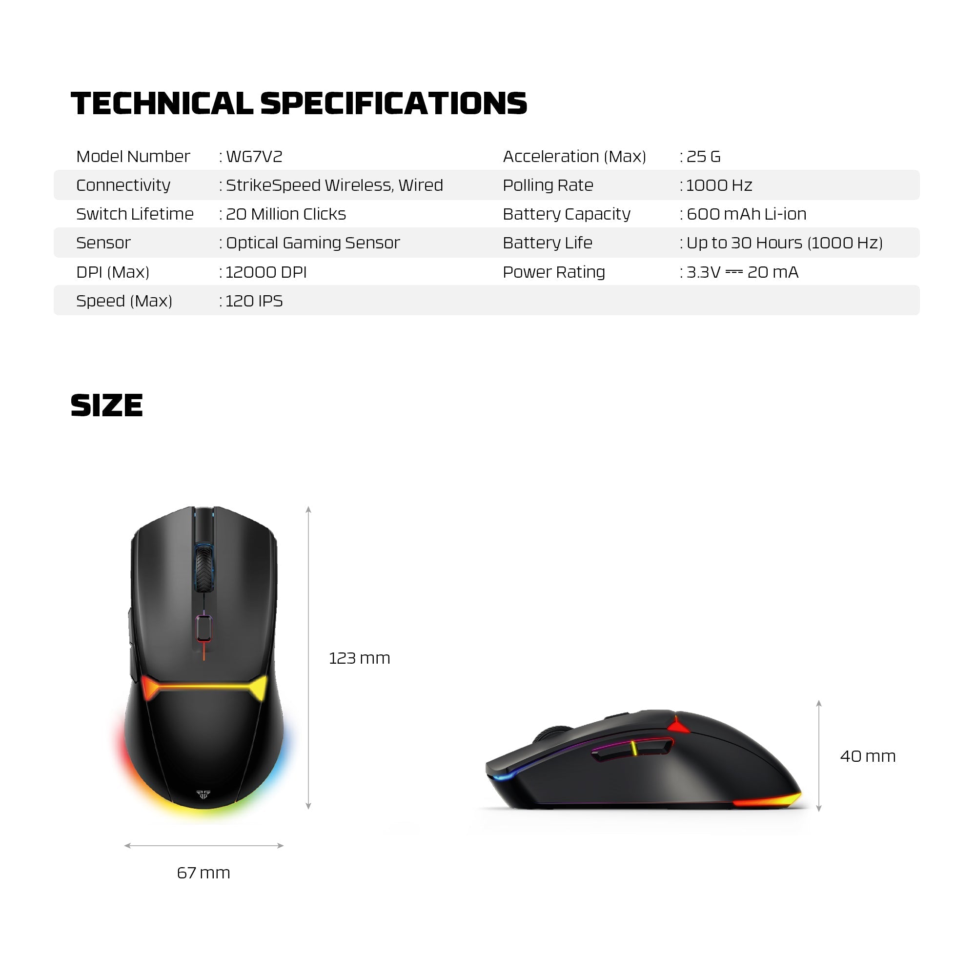 FANTECH WG7V2 CRYPTO II Wireless Gaming Mouse Black Mouse