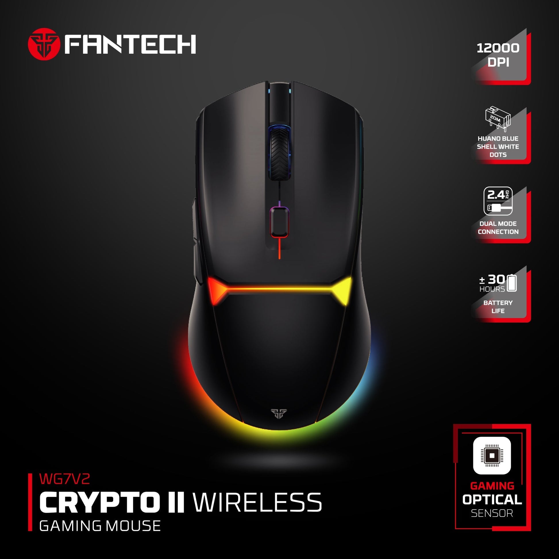 FANTECH WG7V2 CRYPTO II Wireless Gaming Mouse Black Mouse