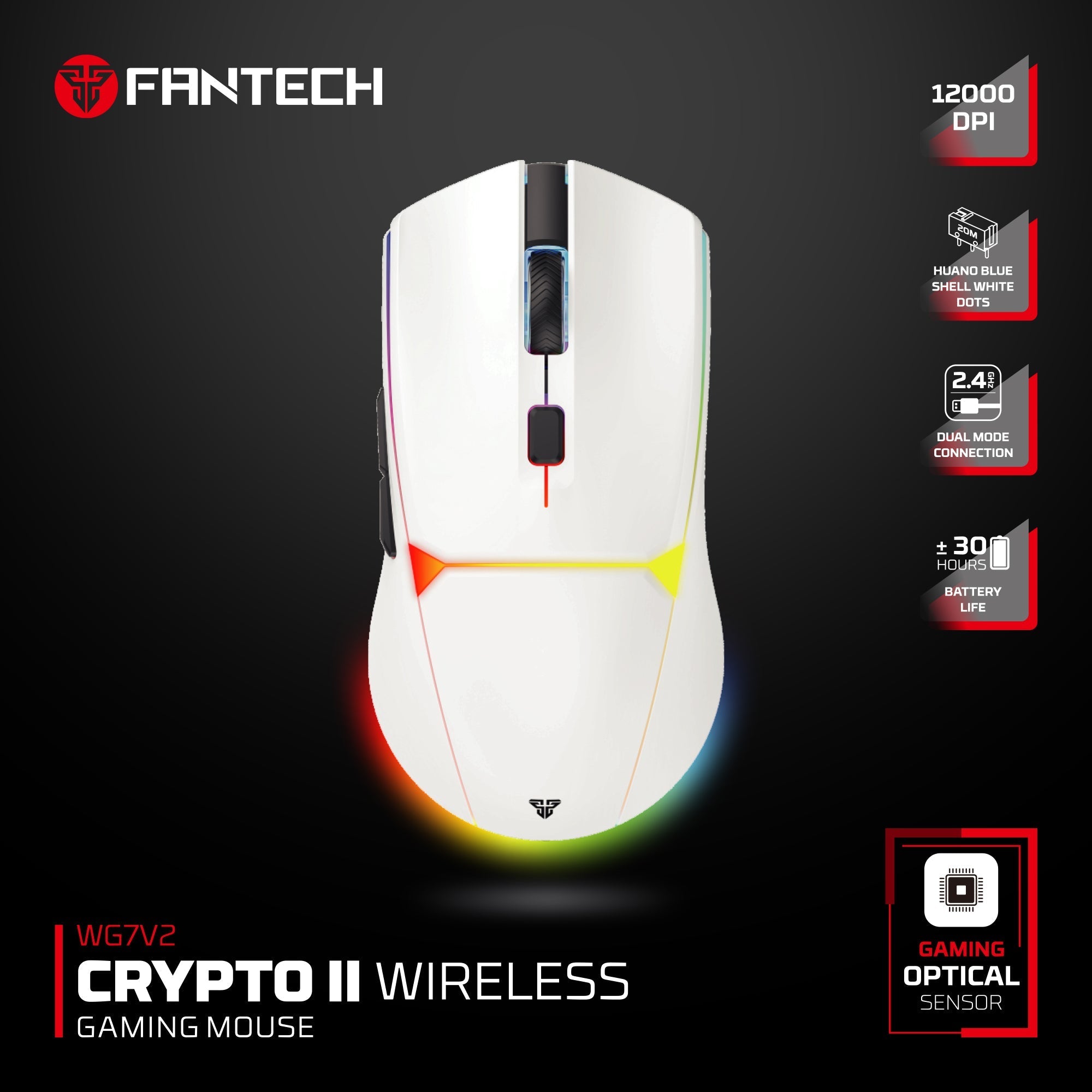 FANTECH WG7V2 CRYPTO II Wireless Gaming Mouse White Mouse