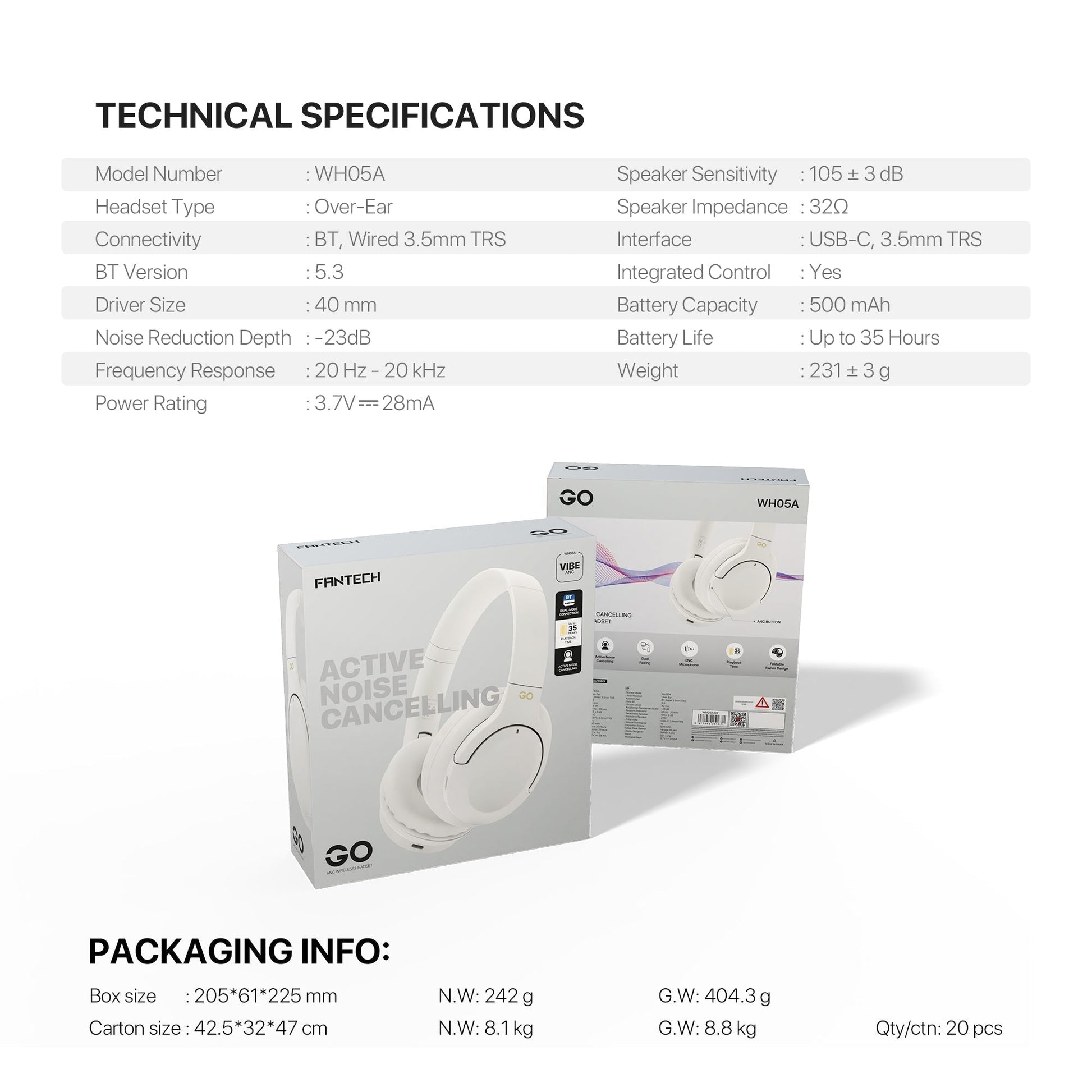 FANTECH WH05A GO VIBE ANC WIRELESS HEADSET BAIGE Wireless Headset