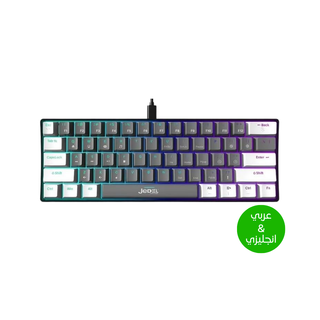 For Jedel Kl69 60% Mechanical Gaming Keyboard (arabic/english) – Rainbow Led Backlit – 61 Keys Key – Blue Switches
