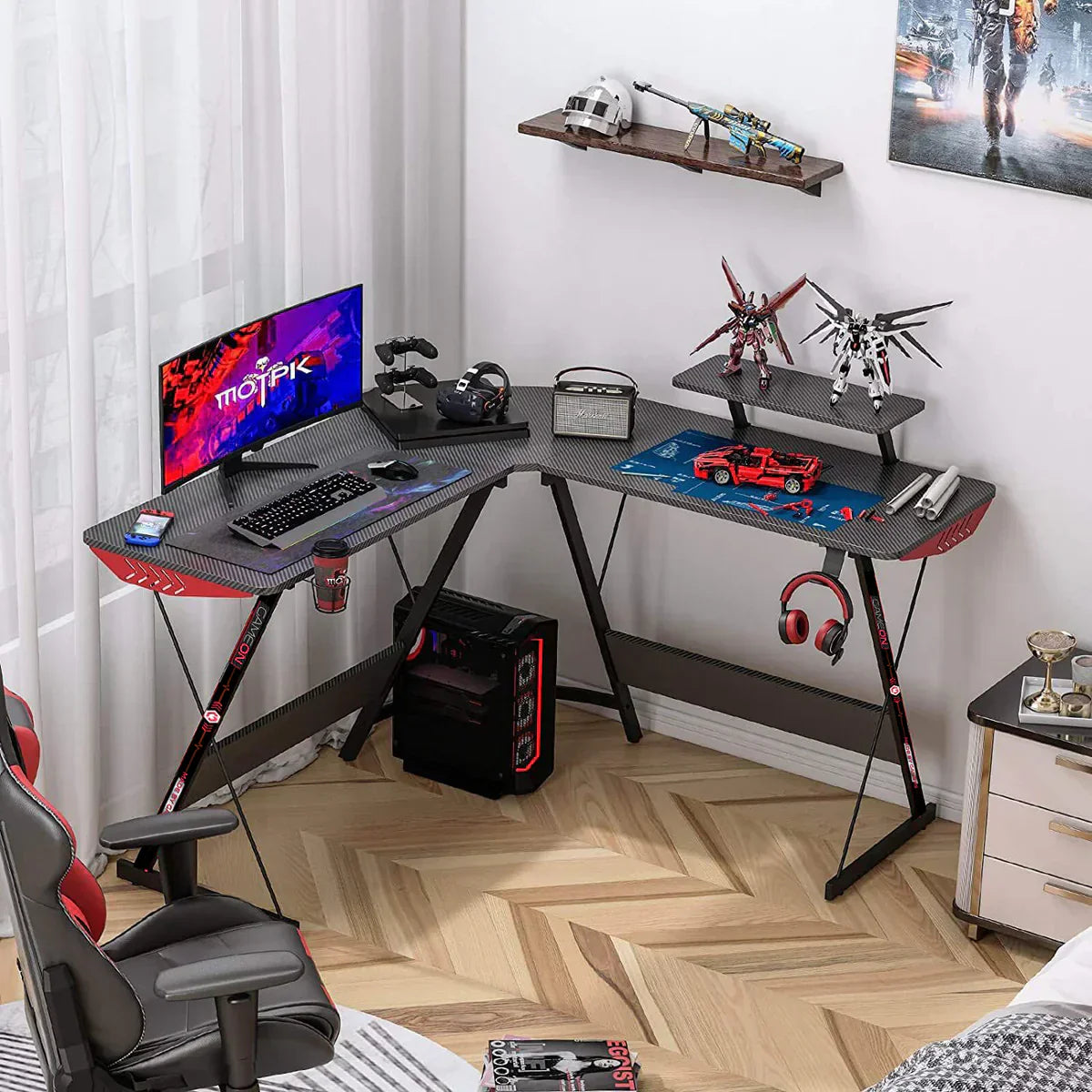GAMEON L Shaped Slayer I Series Gaming Desk (Size: 129*129*74cm & Table top