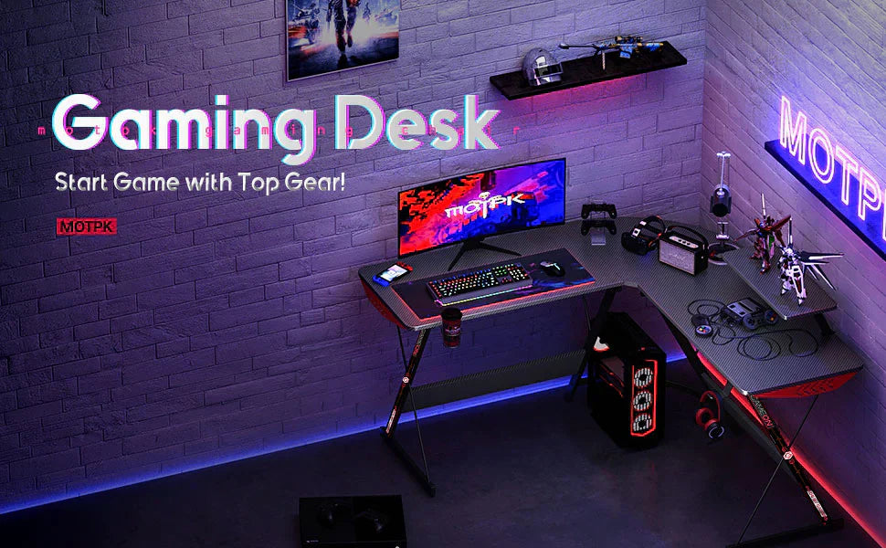 GAMEON L Shaped Slayer I Series Gaming Desk (Size: 129*129*74cm & Table top