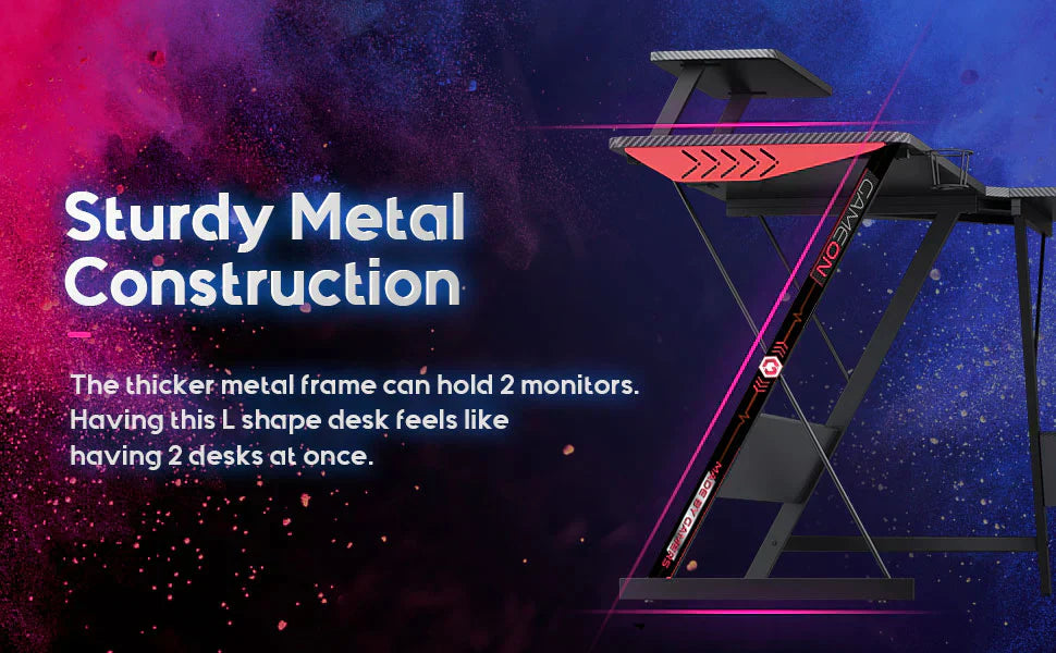 GAMEON L Shaped Slayer I Series Gaming Desk (Size: 129*129*74cm & Table top