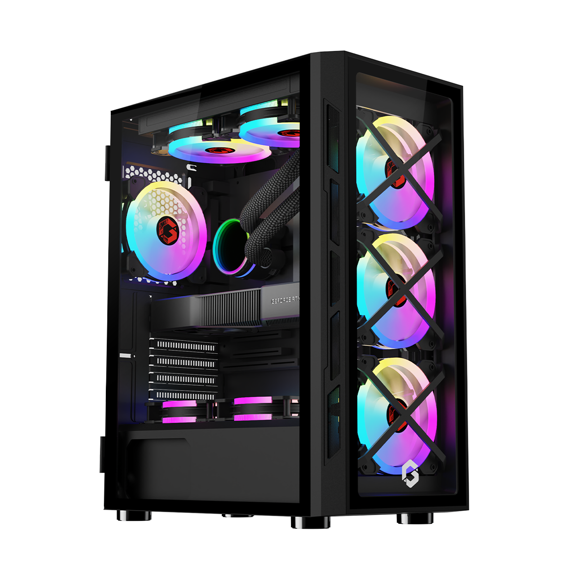 Gameon Trident Iii Mid Tower Gaming Case (fixed Argb) 4 Fans