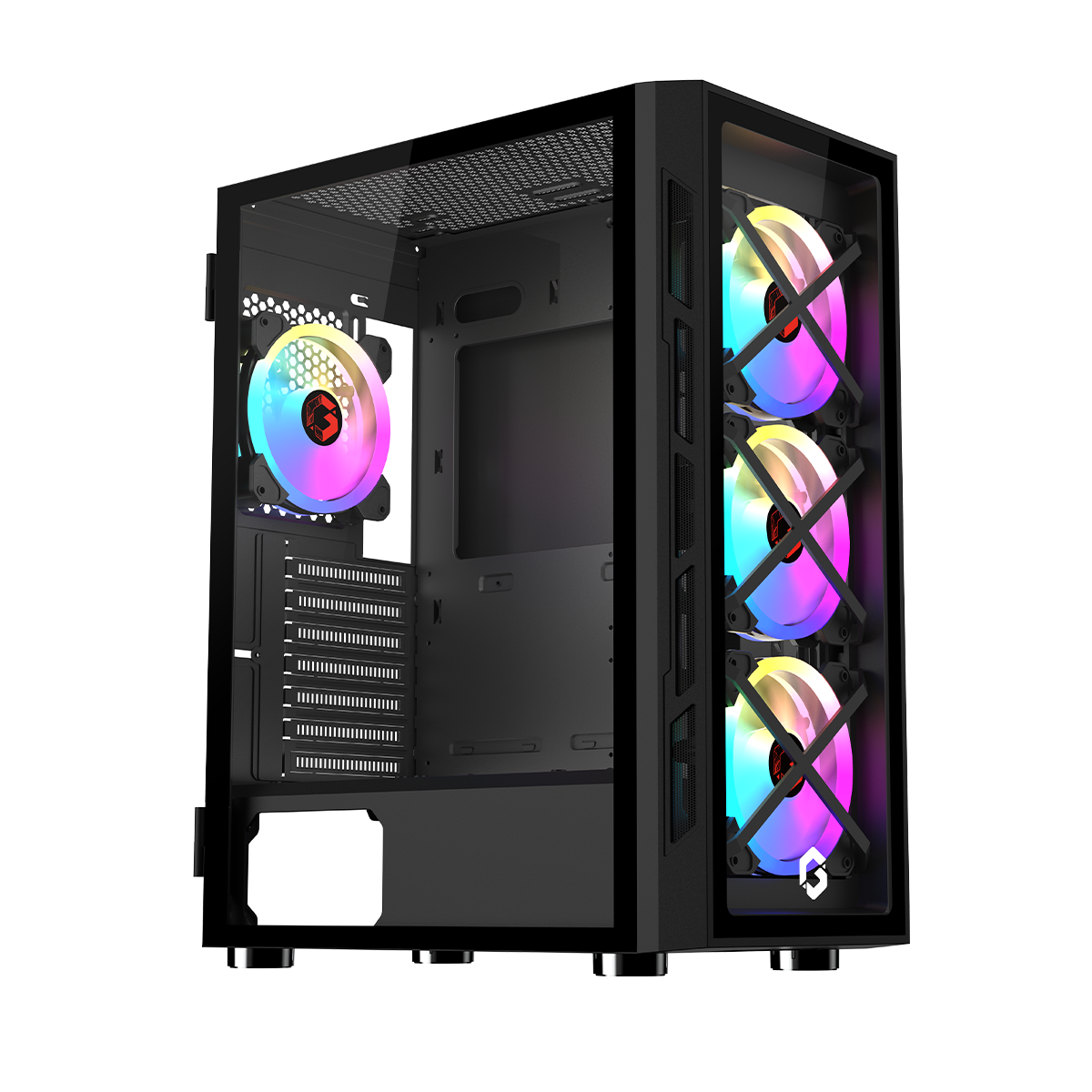 Gameon Trident Iii Mid Tower Gaming Case (fixed Argb) 4 Fans
