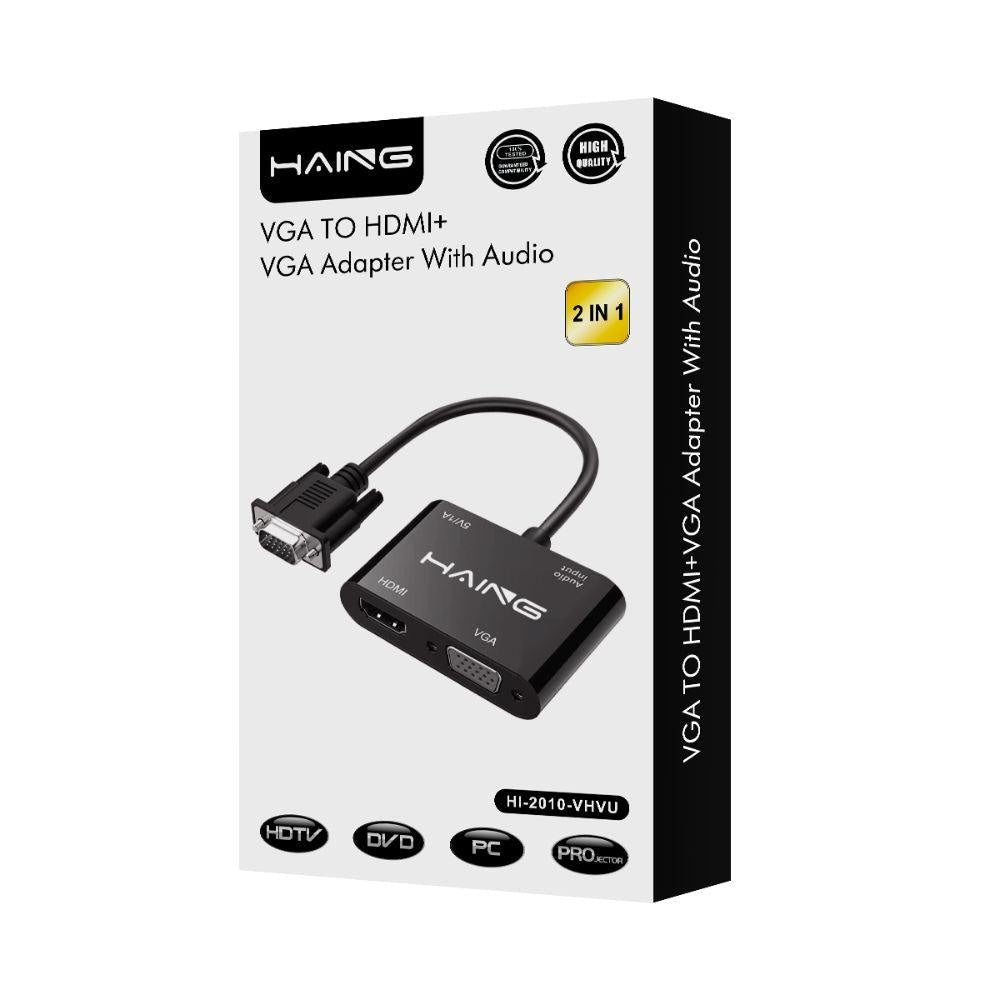 HAING VGA TO HDMI+ VGA Adapter With Audio Cables & Chargers