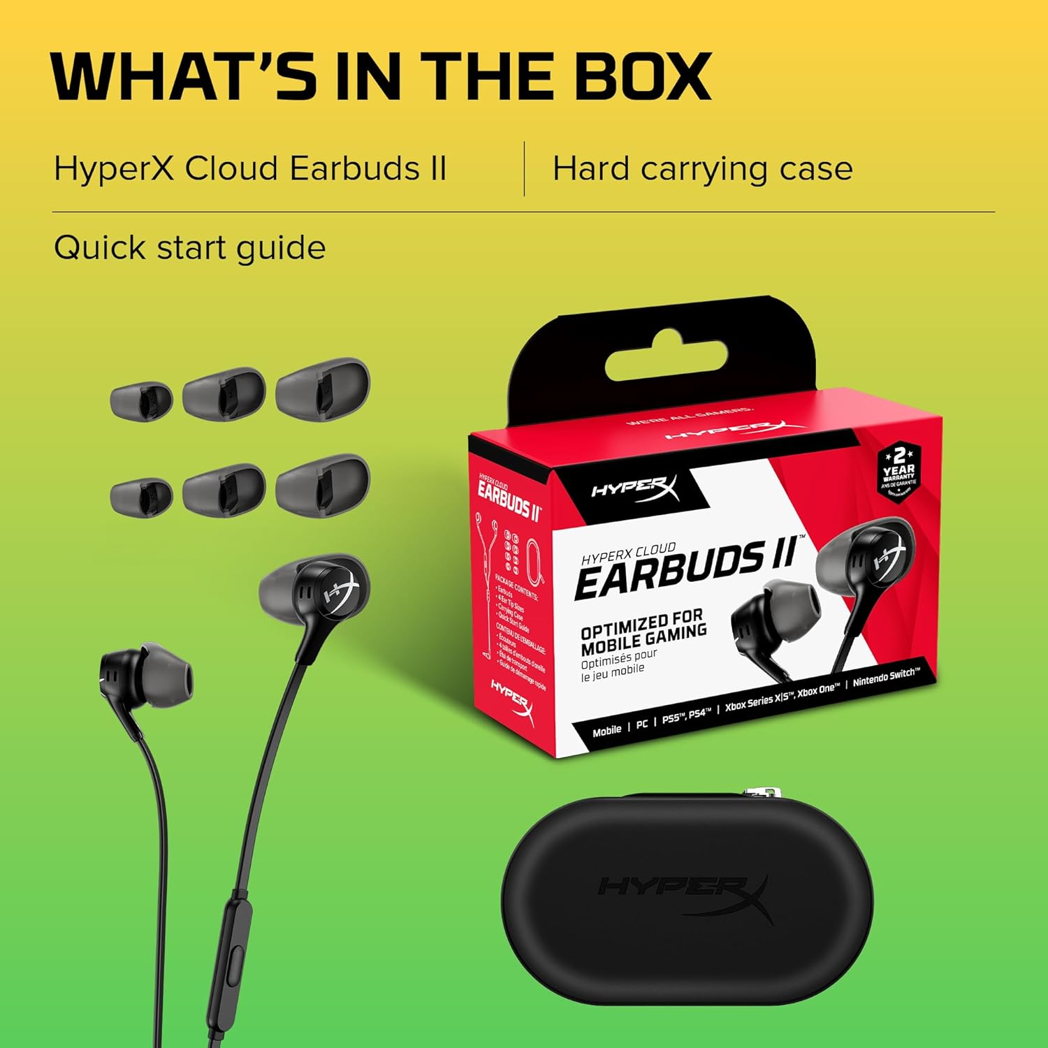 HyperX Cloud Earbuds II – 14mm Drivers Four Eartips Hard Shell Carrying Case