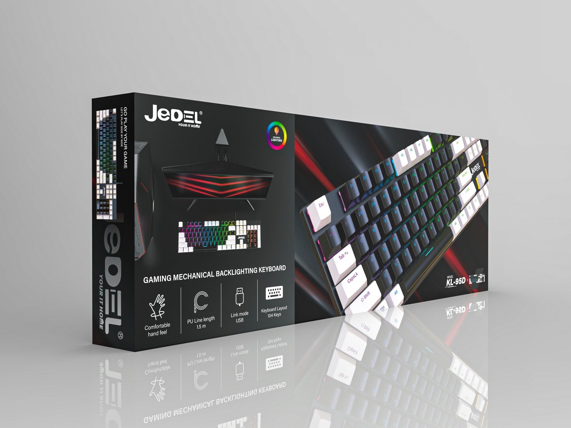 Jedel Full Size 104 Keys Wired Mechanical Keyboard with Blue Switch Metal Surface 8 Lighting Mode Gaming Keyboard