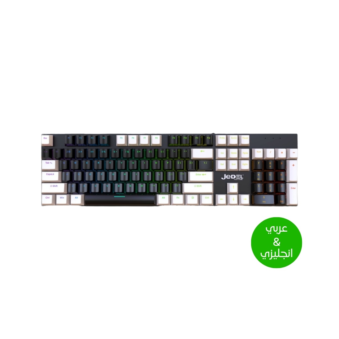 Jedel Full Size 104 Keys Wired Mechanical Keyboard with Blue Switch Metal Surface 8 Lighting Mode Gaming Keyboard