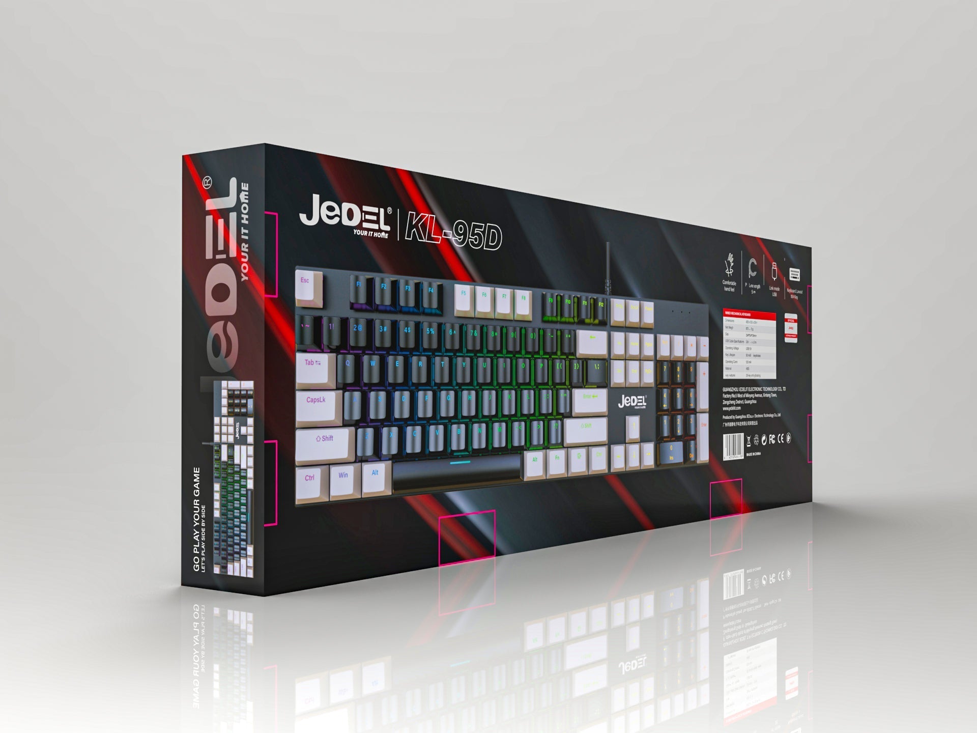 Jedel Full Size 104 Keys Wired Mechanical Keyboard with Blue Switch Metal Surface 8 Lighting Mode Gaming Keyboard