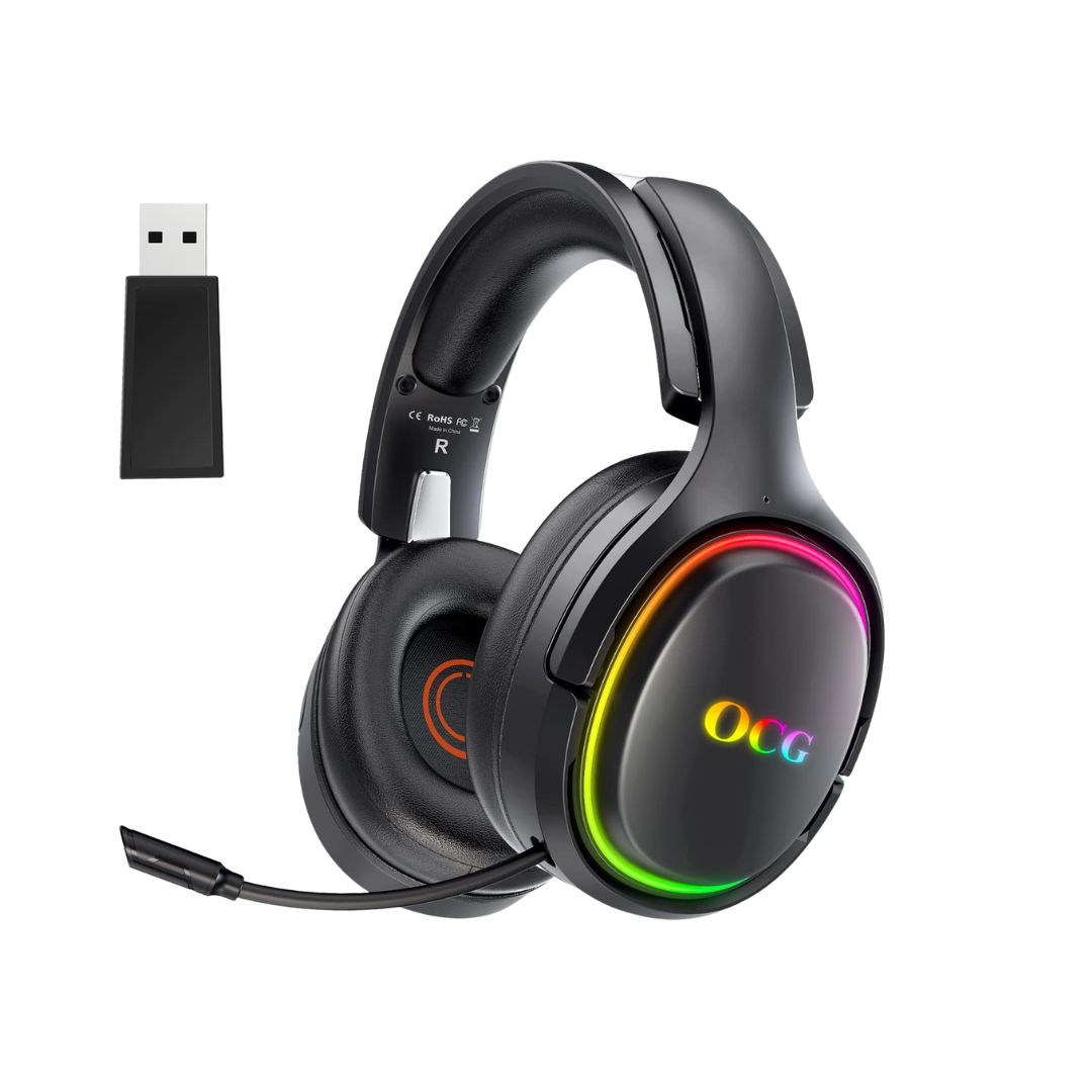 Ocg Gaming Headset 2.4ghz Bluetooth Wireless Gaming Headphones for Ps5 Ps4 Pc with Retractable Microphone,rgb Light