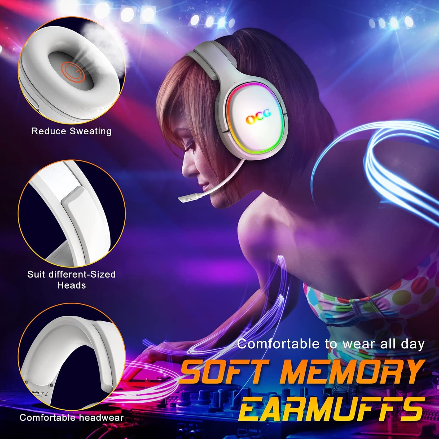 OCG Gaming Headset Dual Wireless Lossless 2.4G Bluetooth Gaming Headphones