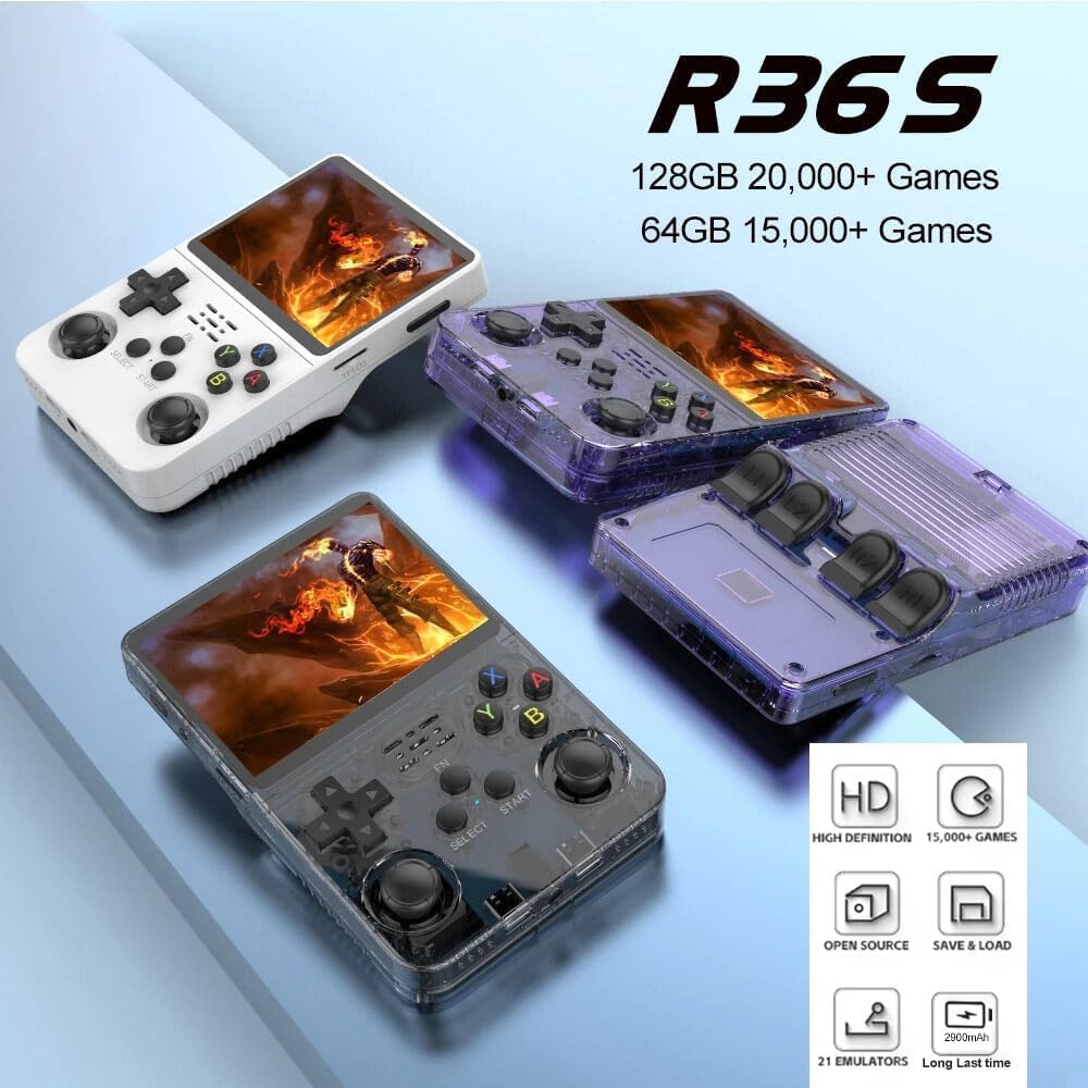 R36S Handheld Game Console 3.5 inch IPS Screen Retro Gaming Console 64G Card