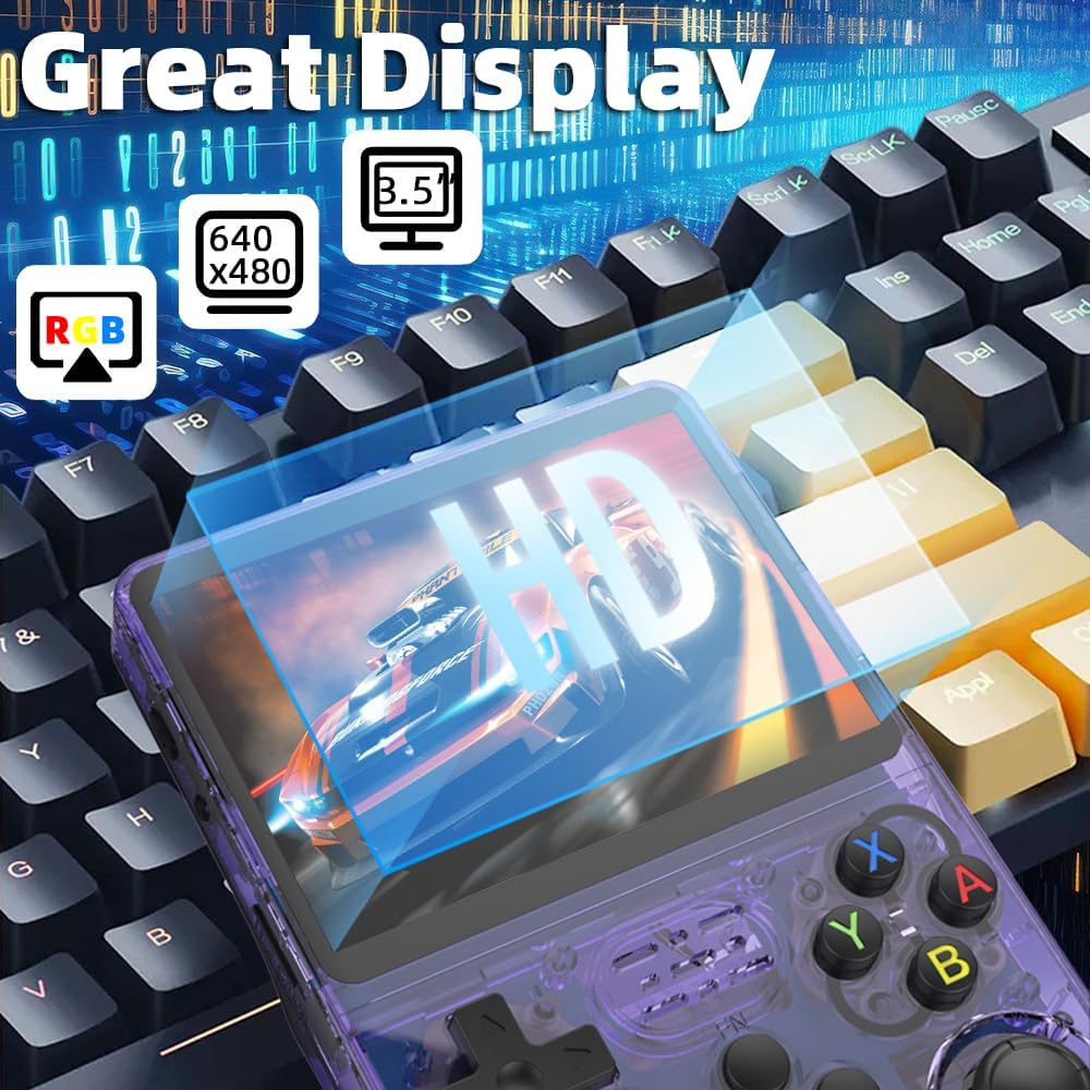 R36S Handheld Game Console 3.5 inch IPS Screen Retro Gaming Console 64G Card