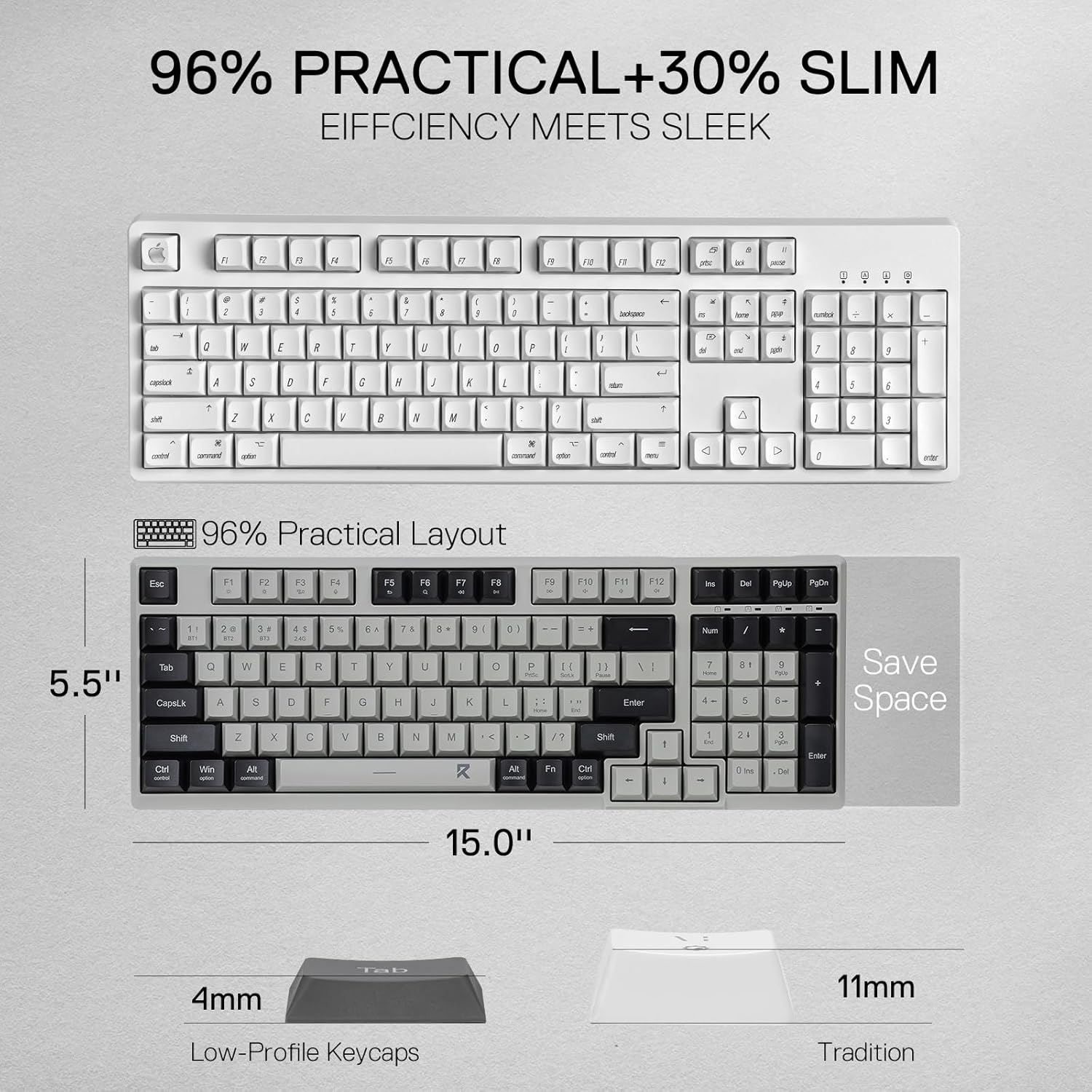 Redragon BK7114 Low Profile Wireless Computer Keyboard 98 Keys Slim Office PC