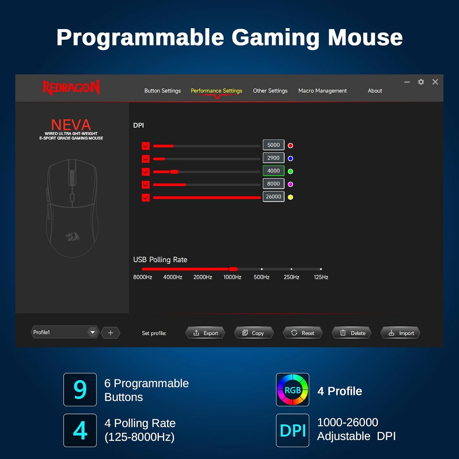 Redragon Gaming Mouse 44G Ultra Light 8K Polling Rate 26000 DPI Mouse Full